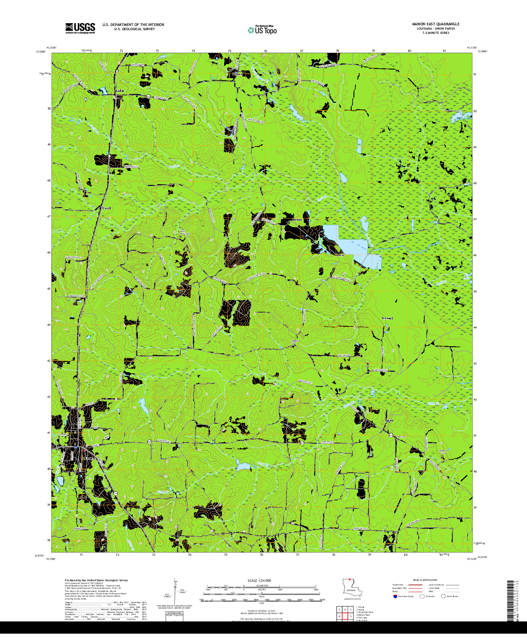 USGS US TOPO 7.5-MINUTE MAP FOR MARION EAST, LA 2018