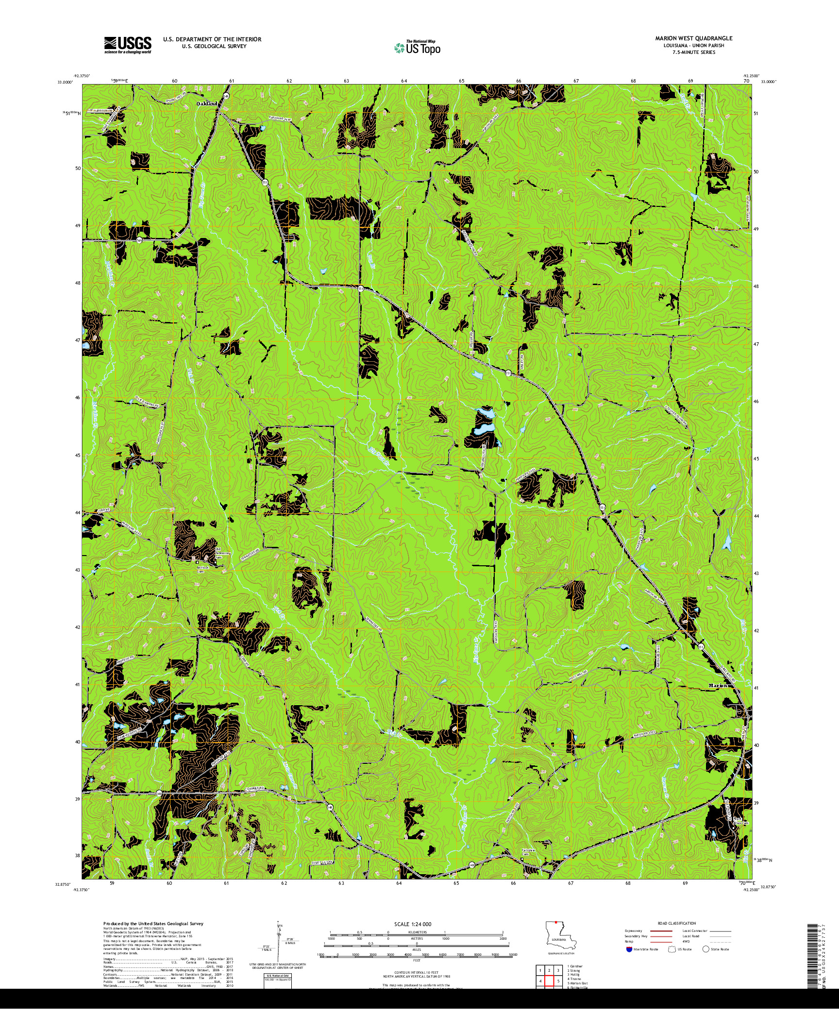 USGS US TOPO 7.5-MINUTE MAP FOR MARION WEST, LA 2018