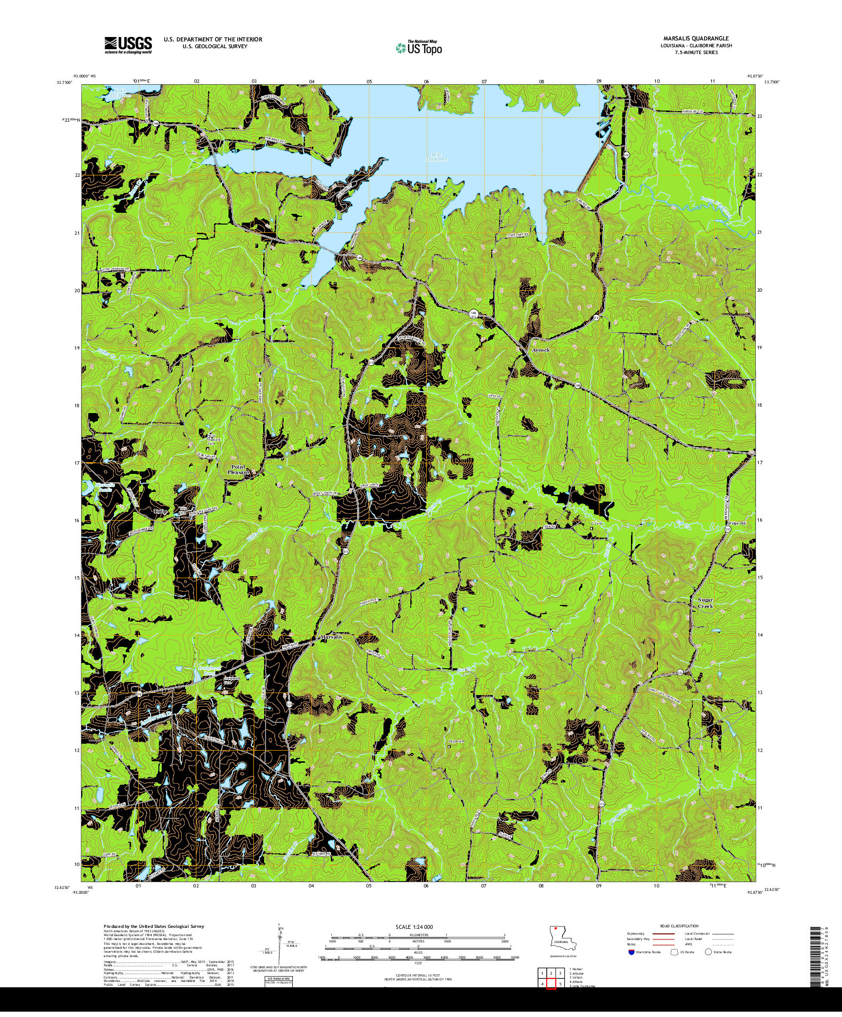 USGS US TOPO 7.5-MINUTE MAP FOR MARSALIS, LA 2018