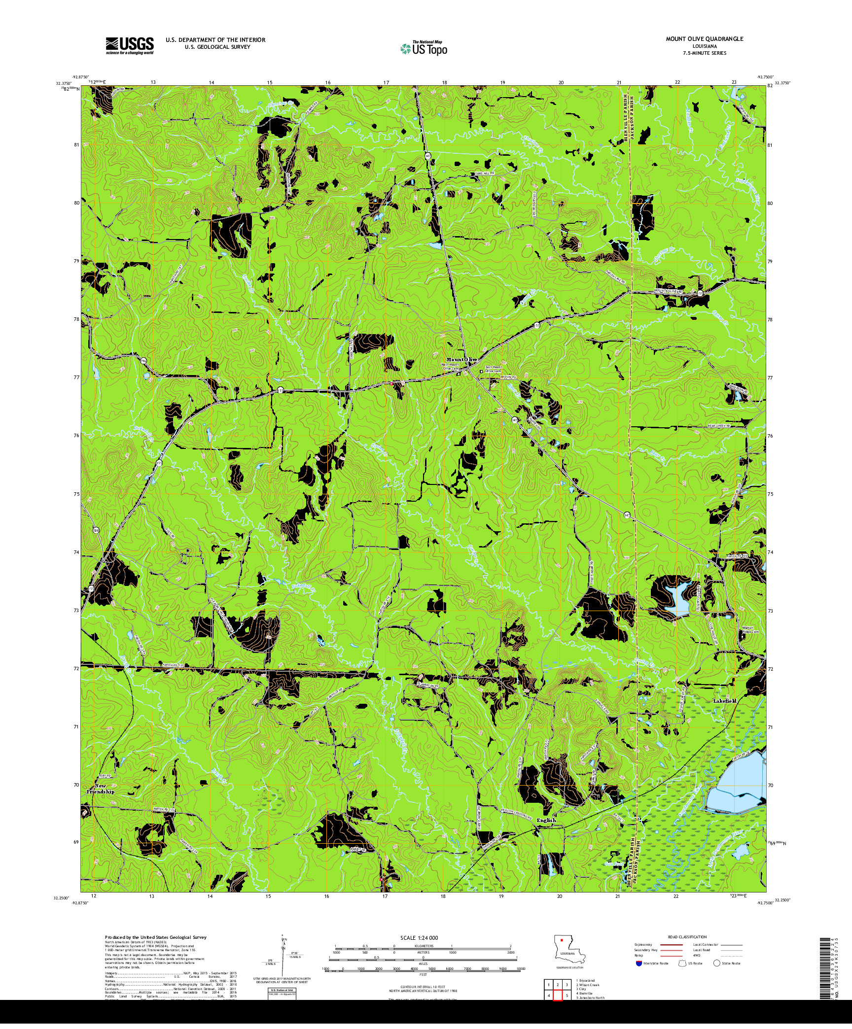 USGS US TOPO 7.5-MINUTE MAP FOR MOUNT OLIVE, LA 2018