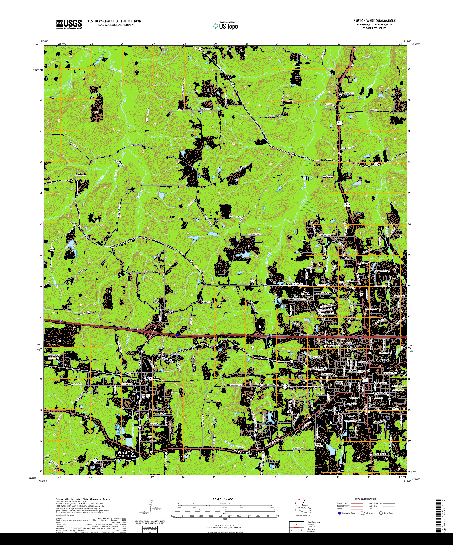 USGS US TOPO 7.5-MINUTE MAP FOR RUSTON WEST, LA 2018