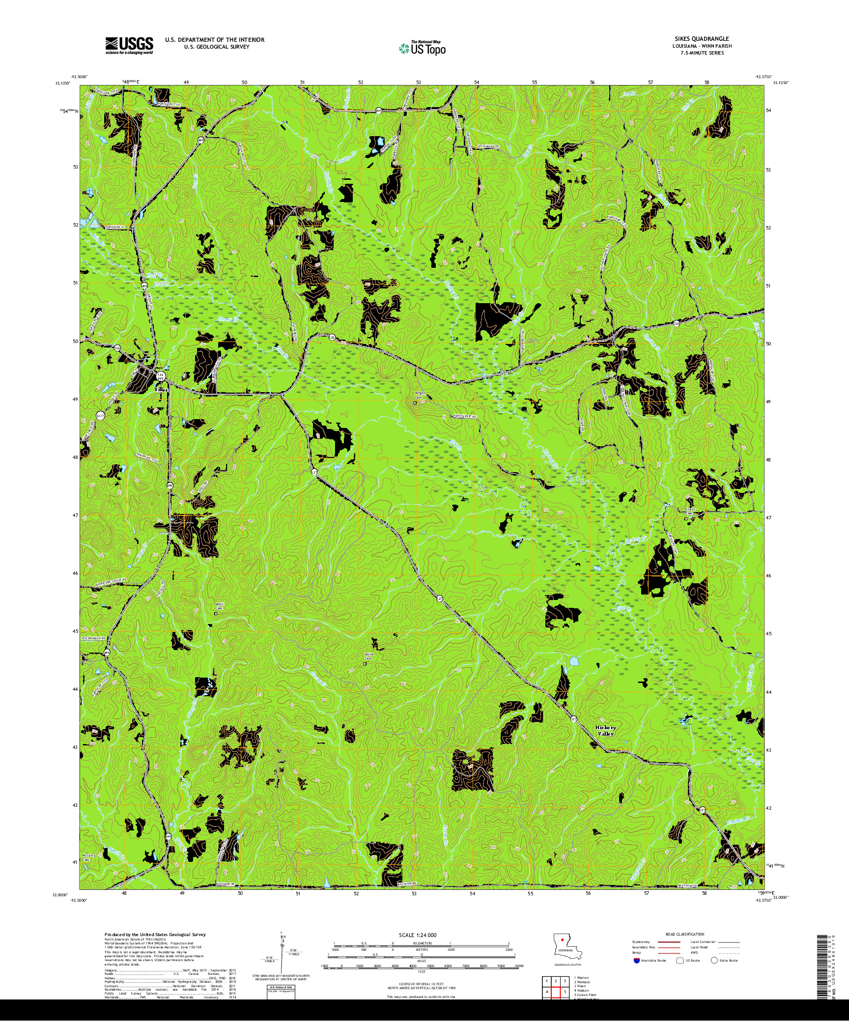 USGS US TOPO 7.5-MINUTE MAP FOR SIKES, LA 2018