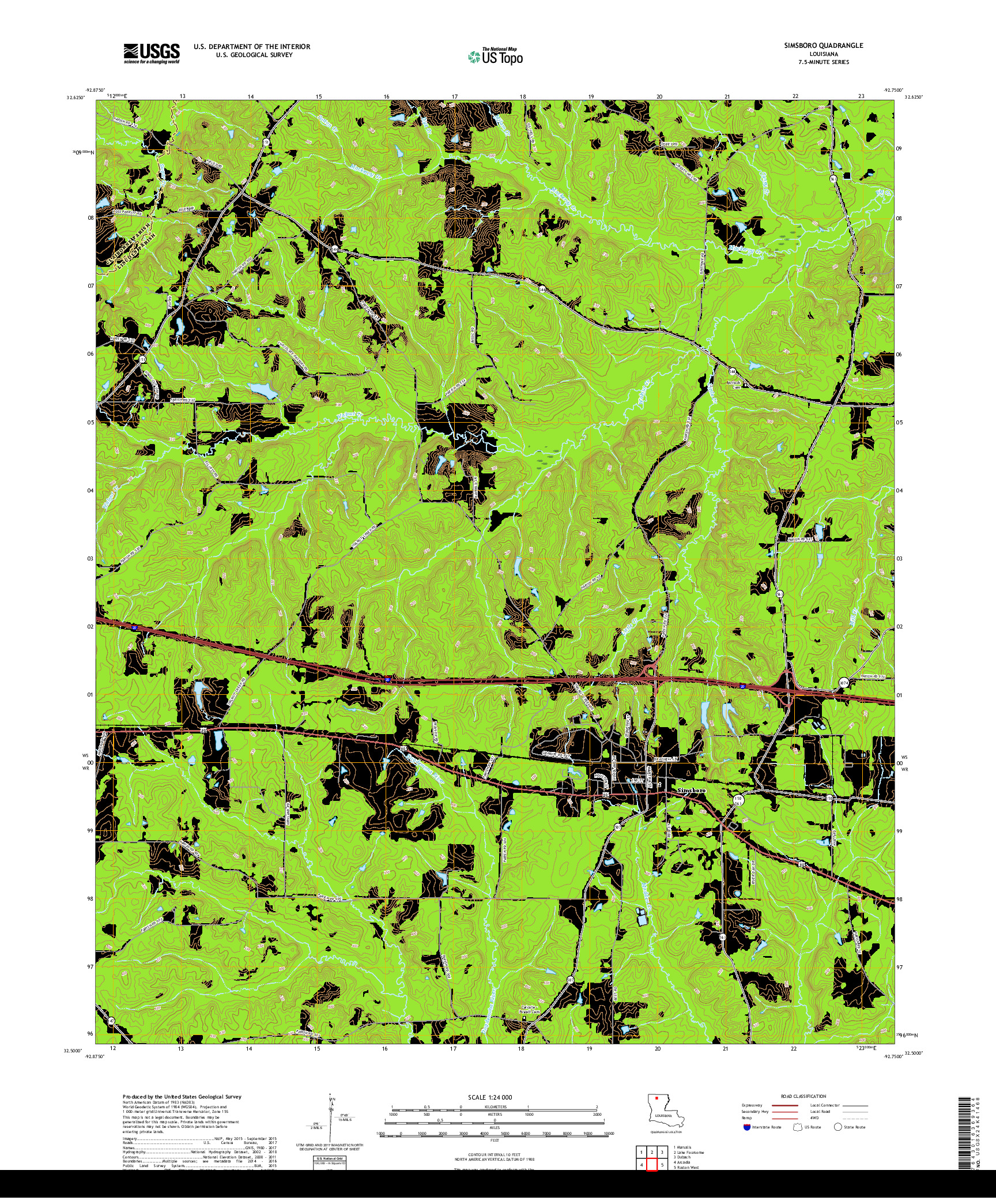 USGS US TOPO 7.5-MINUTE MAP FOR SIMSBORO, LA 2018