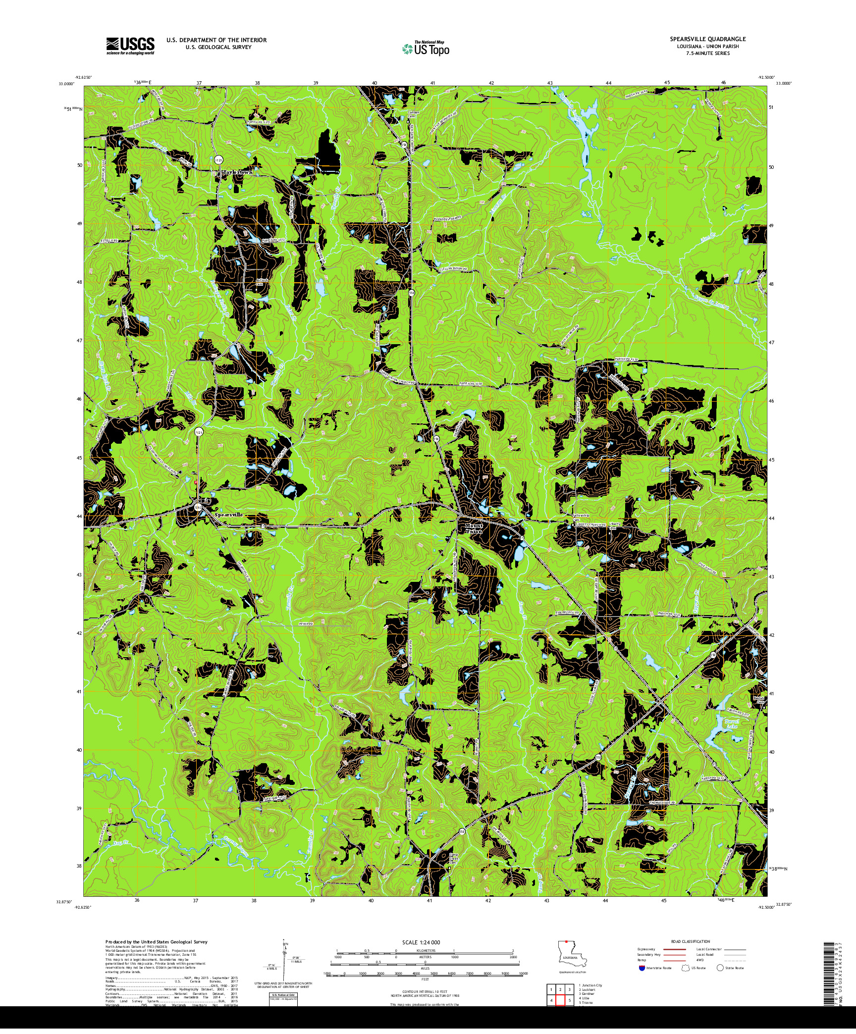 USGS US TOPO 7.5-MINUTE MAP FOR SPEARSVILLE, LA 2018