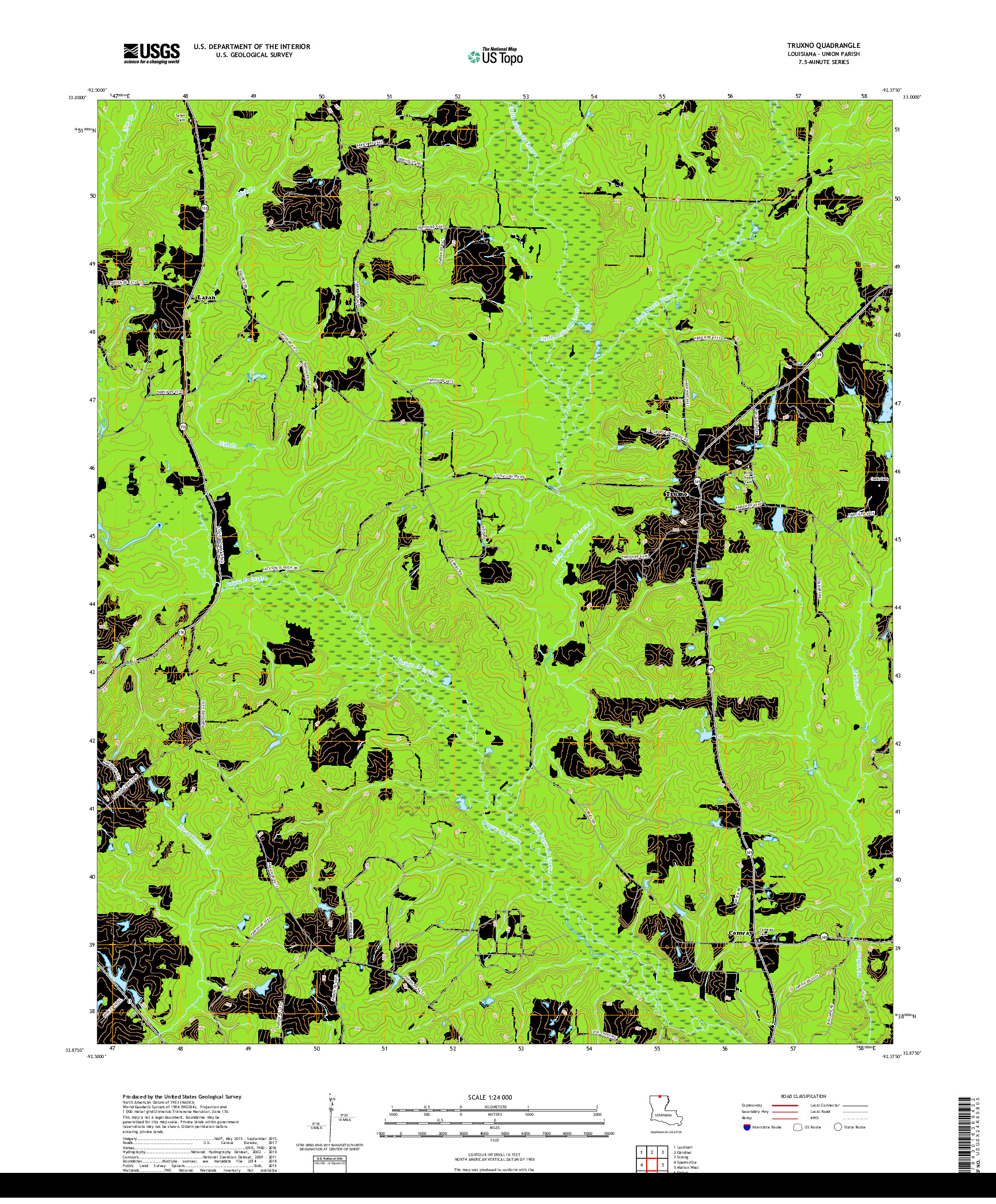 USGS US TOPO 7.5-MINUTE MAP FOR TRUXNO, LA 2018