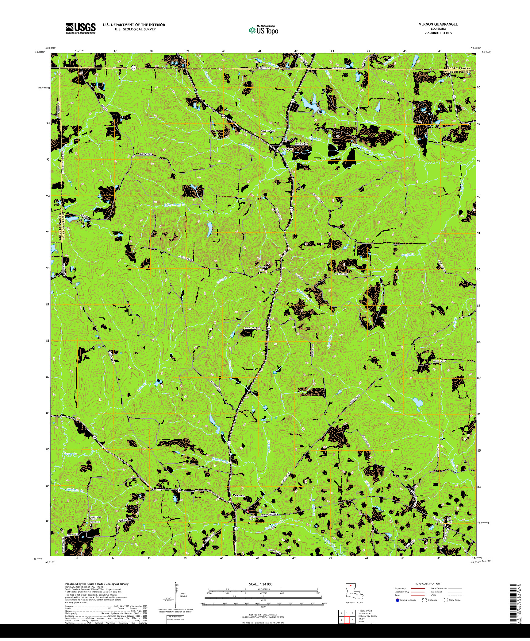 USGS US TOPO 7.5-MINUTE MAP FOR VERNON, LA 2018