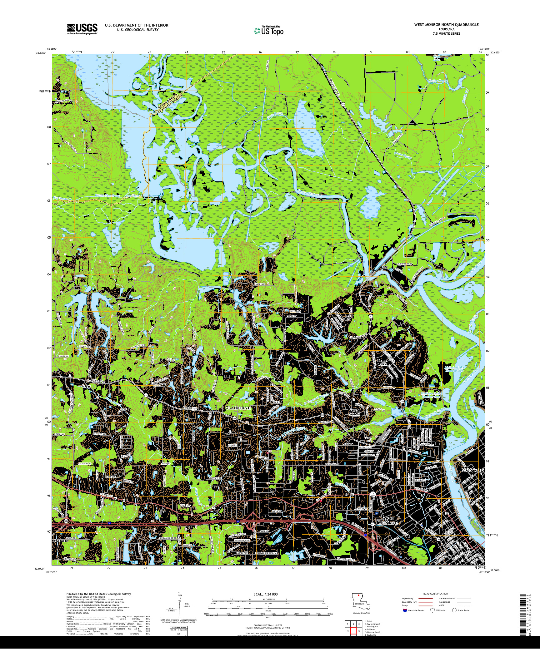 USGS US TOPO 7.5-MINUTE MAP FOR WEST MONROE NORTH, LA 2018