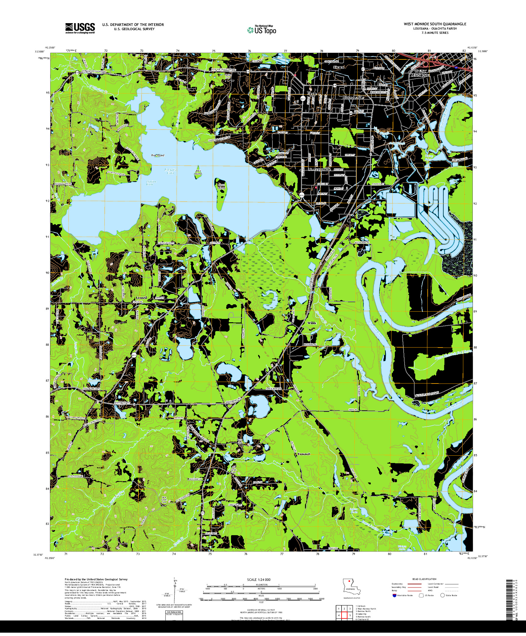 USGS US TOPO 7.5-MINUTE MAP FOR WEST MONROE SOUTH, LA 2018