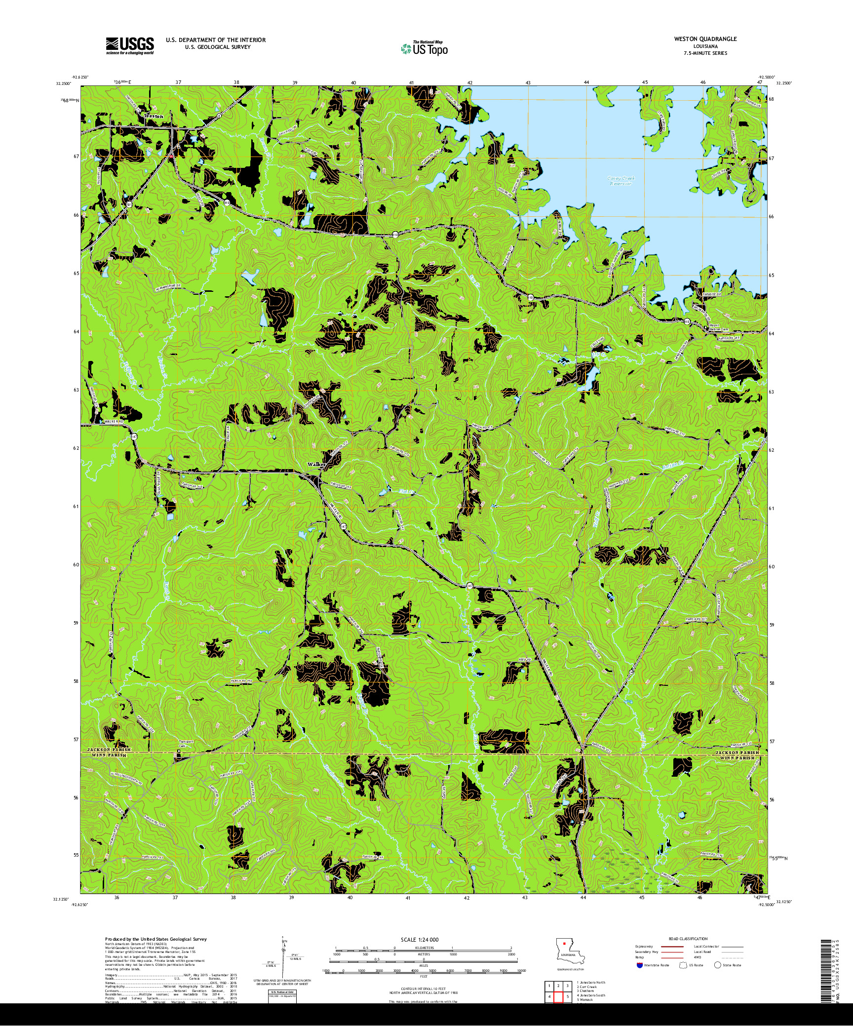 USGS US TOPO 7.5-MINUTE MAP FOR WESTON, LA 2018