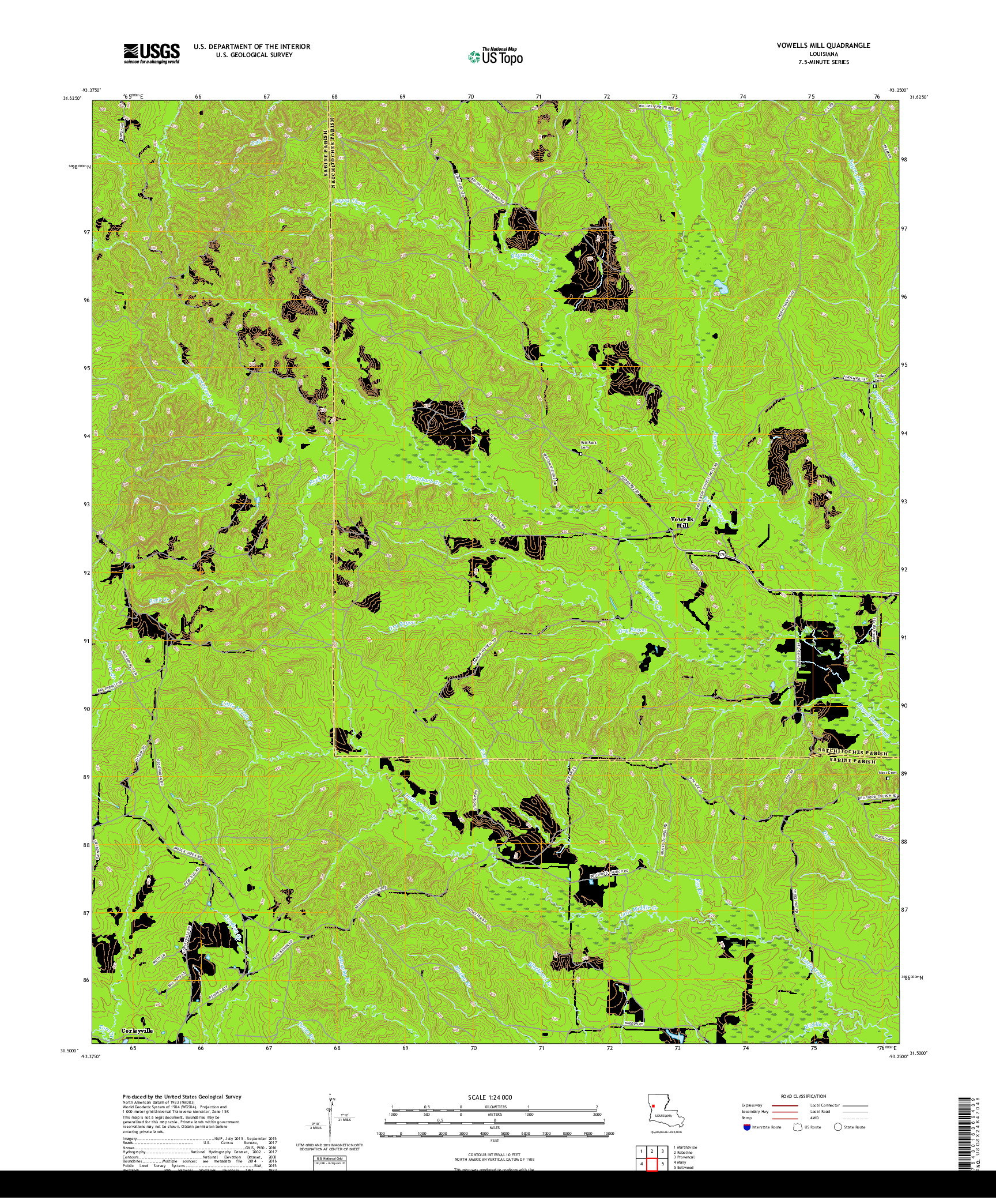 USGS US TOPO 7.5-MINUTE MAP FOR VOWELLS MILL, LA 2018