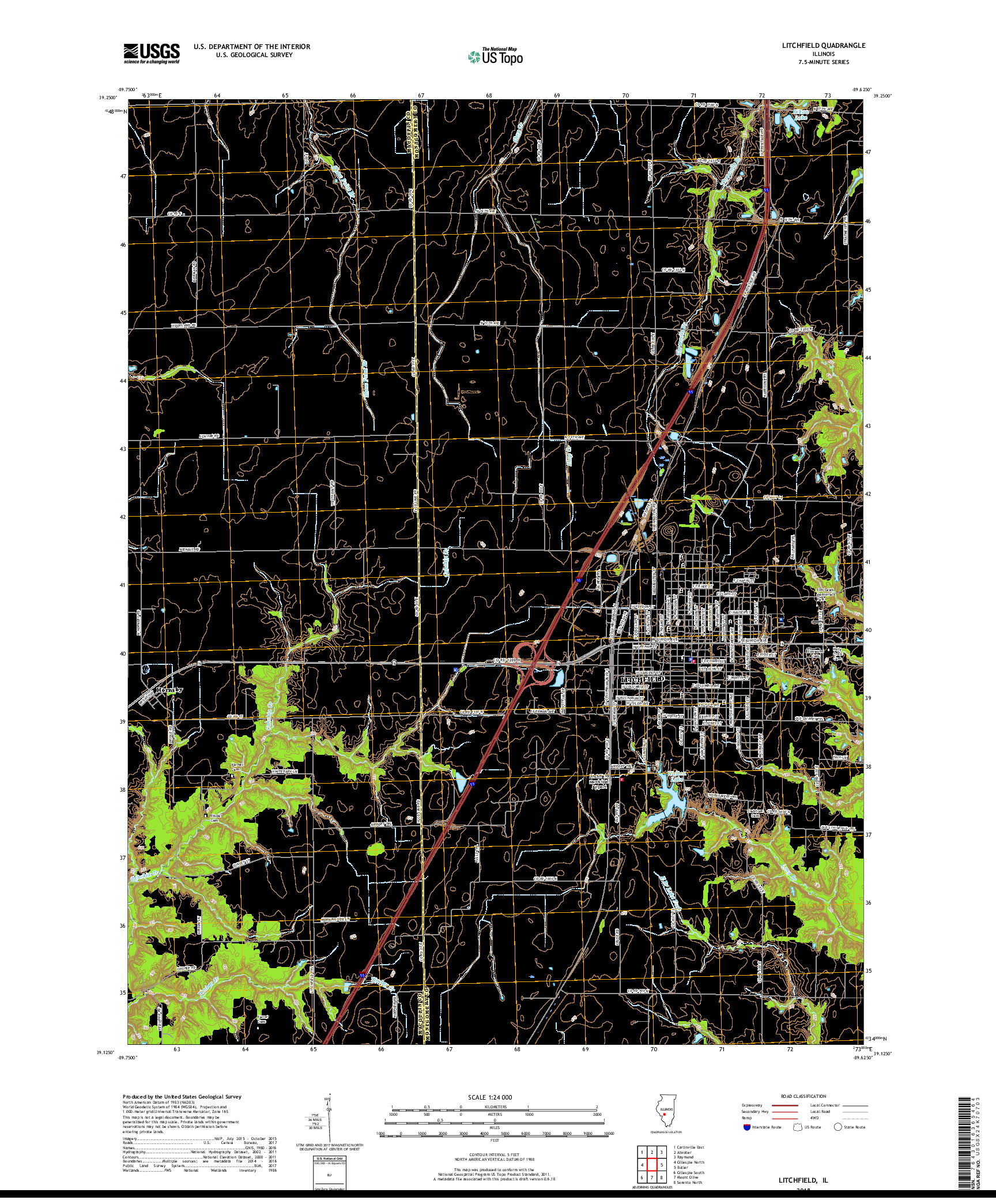 USGS US TOPO 7.5-MINUTE MAP FOR LITCHFIELD, IL 2018