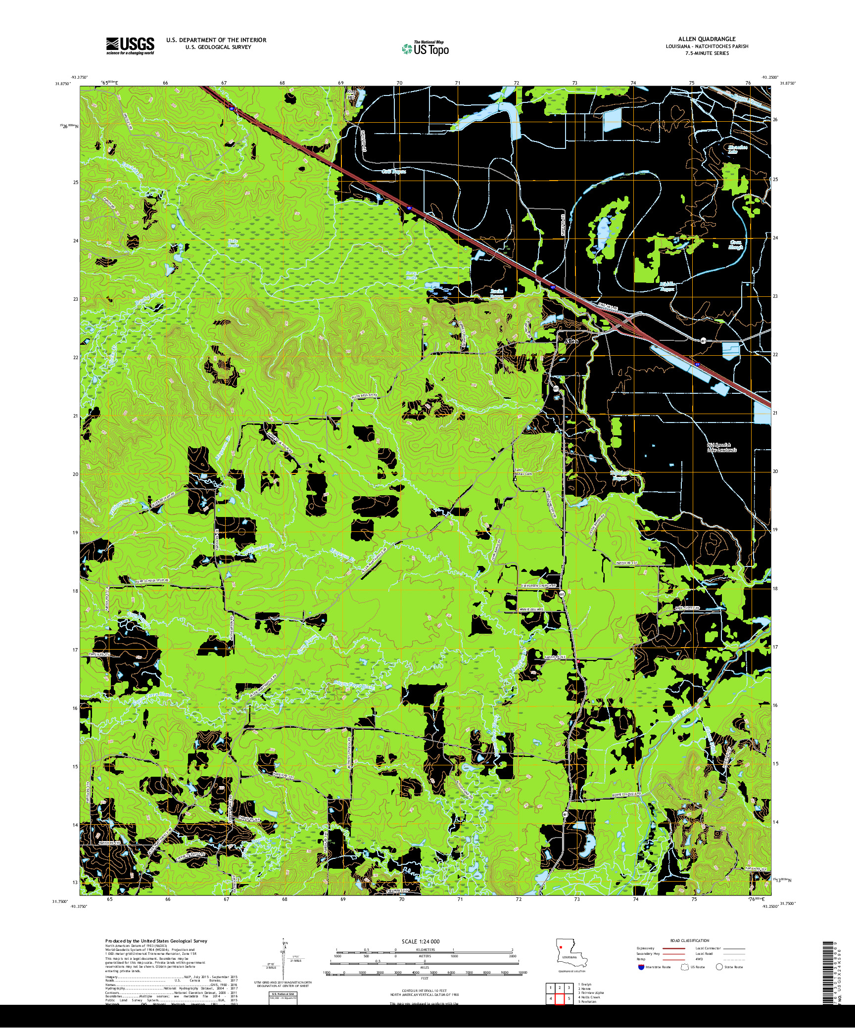 USGS US TOPO 7.5-MINUTE MAP FOR ALLEN, LA 2018