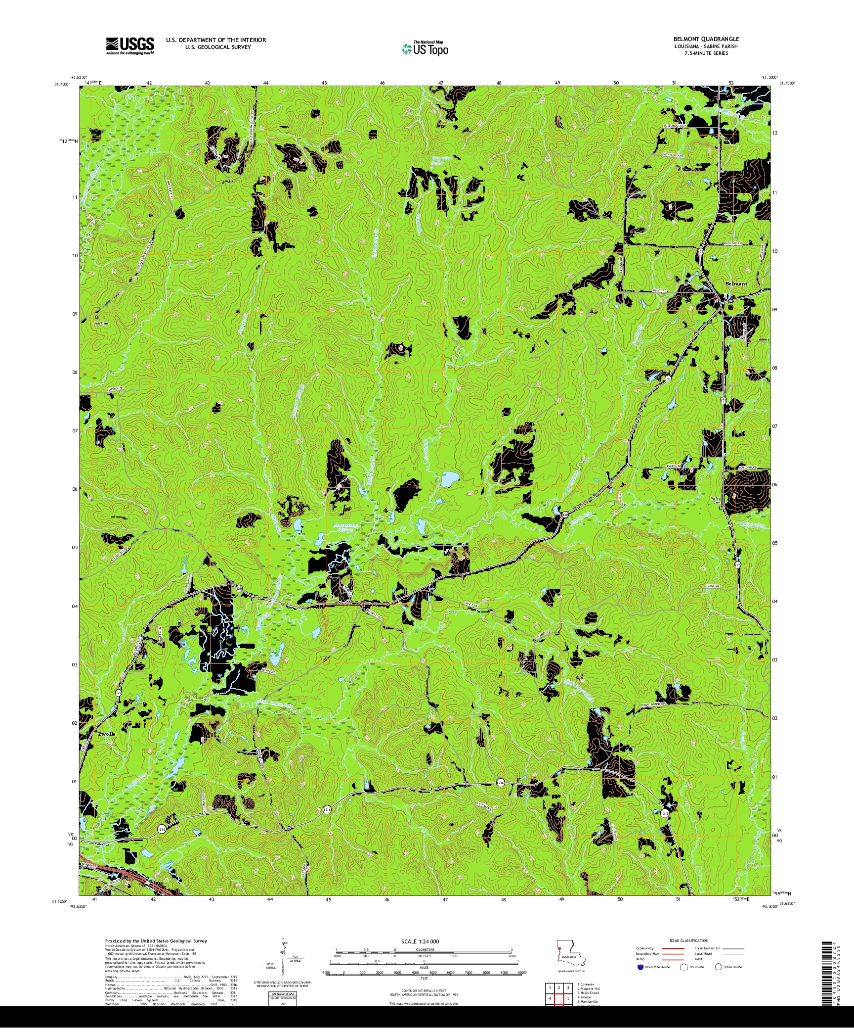 USGS US TOPO 7.5-MINUTE MAP FOR BELMONT, LA 2018