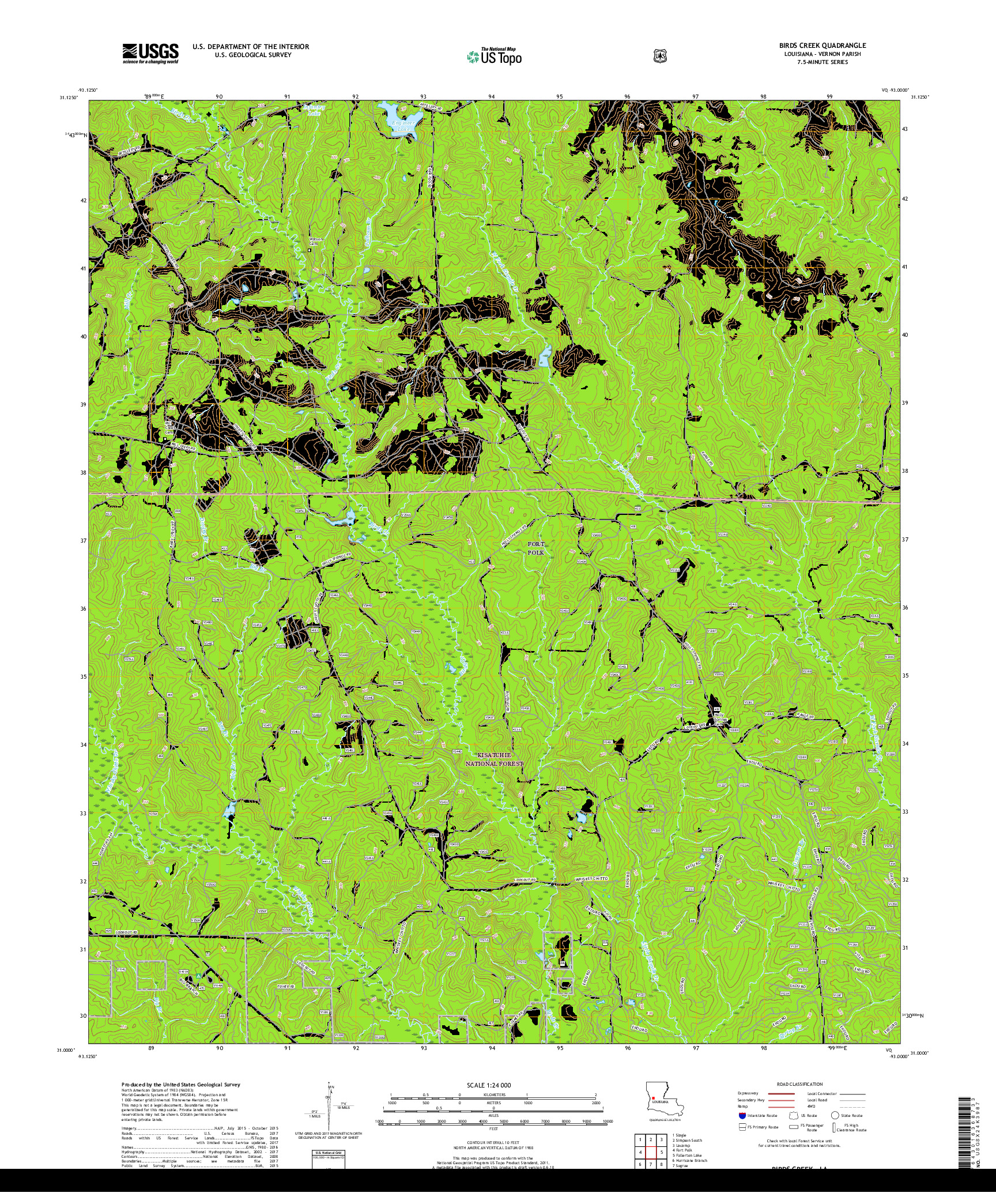 USGS US TOPO 7.5-MINUTE MAP FOR BIRDS CREEK, LA 2018