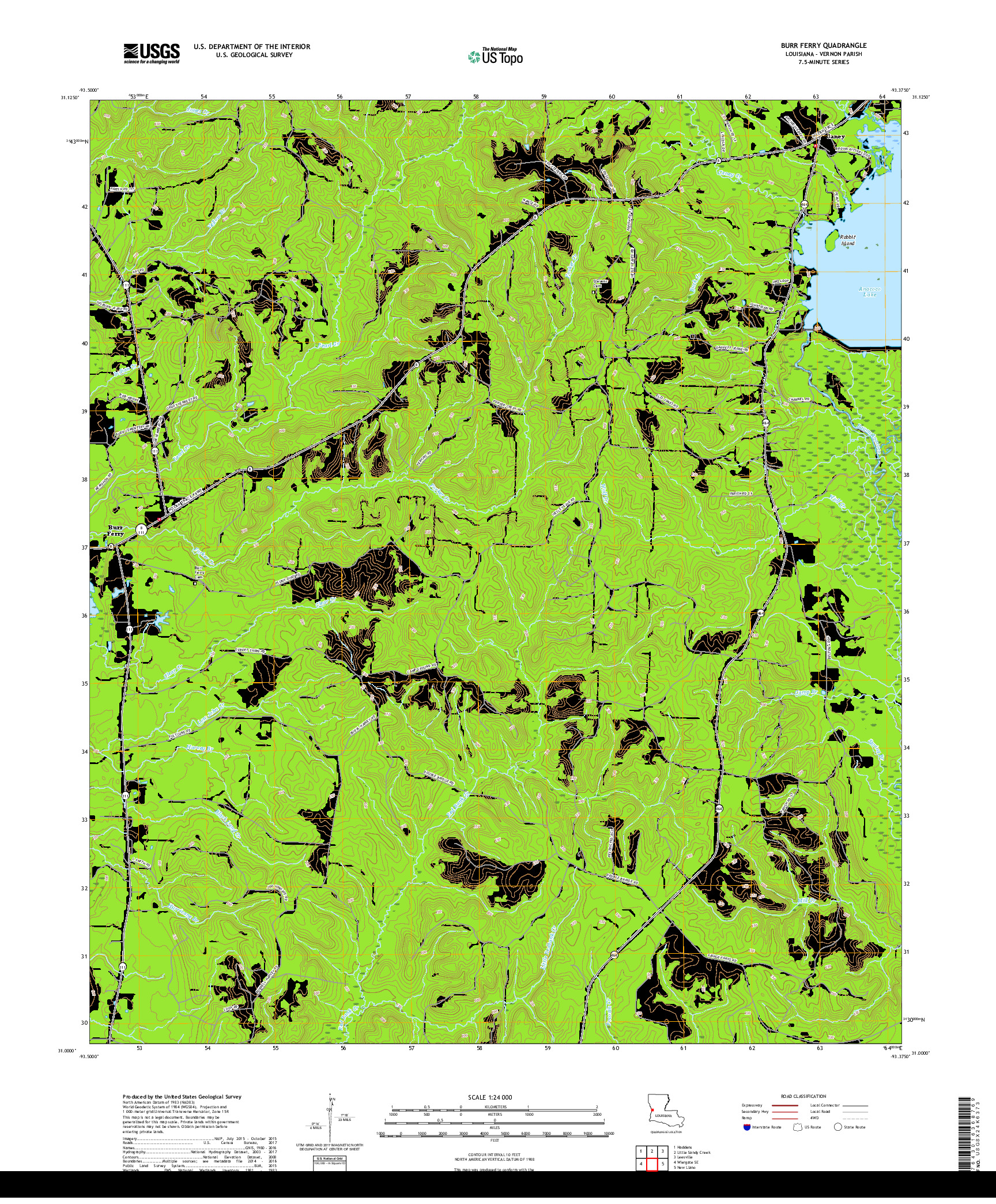 USGS US TOPO 7.5-MINUTE MAP FOR BURR FERRY, LA 2018