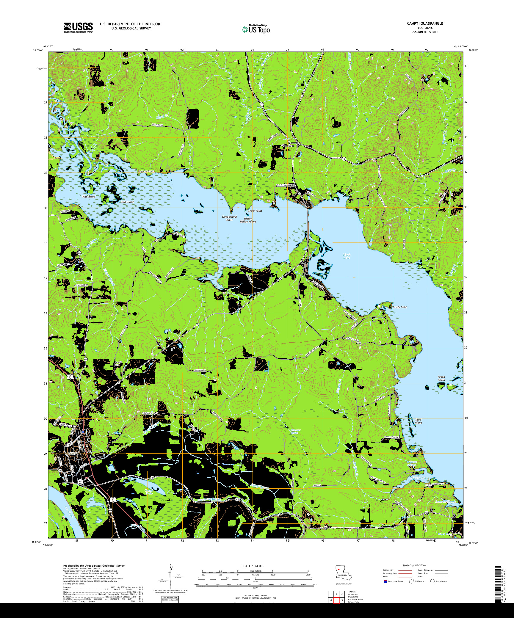 USGS US TOPO 7.5-MINUTE MAP FOR CAMPTI, LA 2018