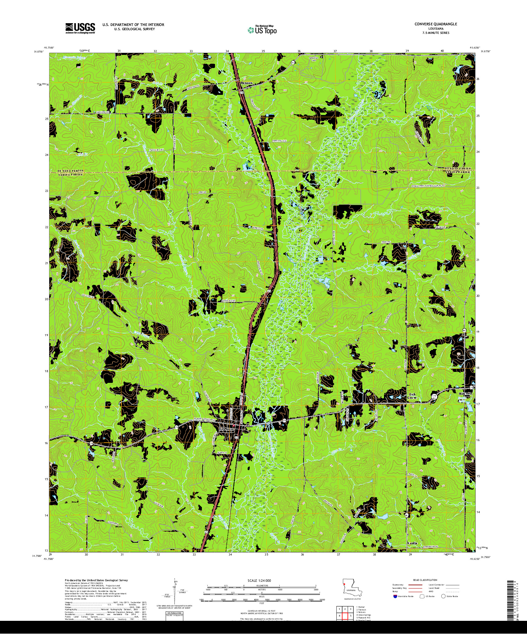 USGS US TOPO 7.5-MINUTE MAP FOR CONVERSE, LA 2018