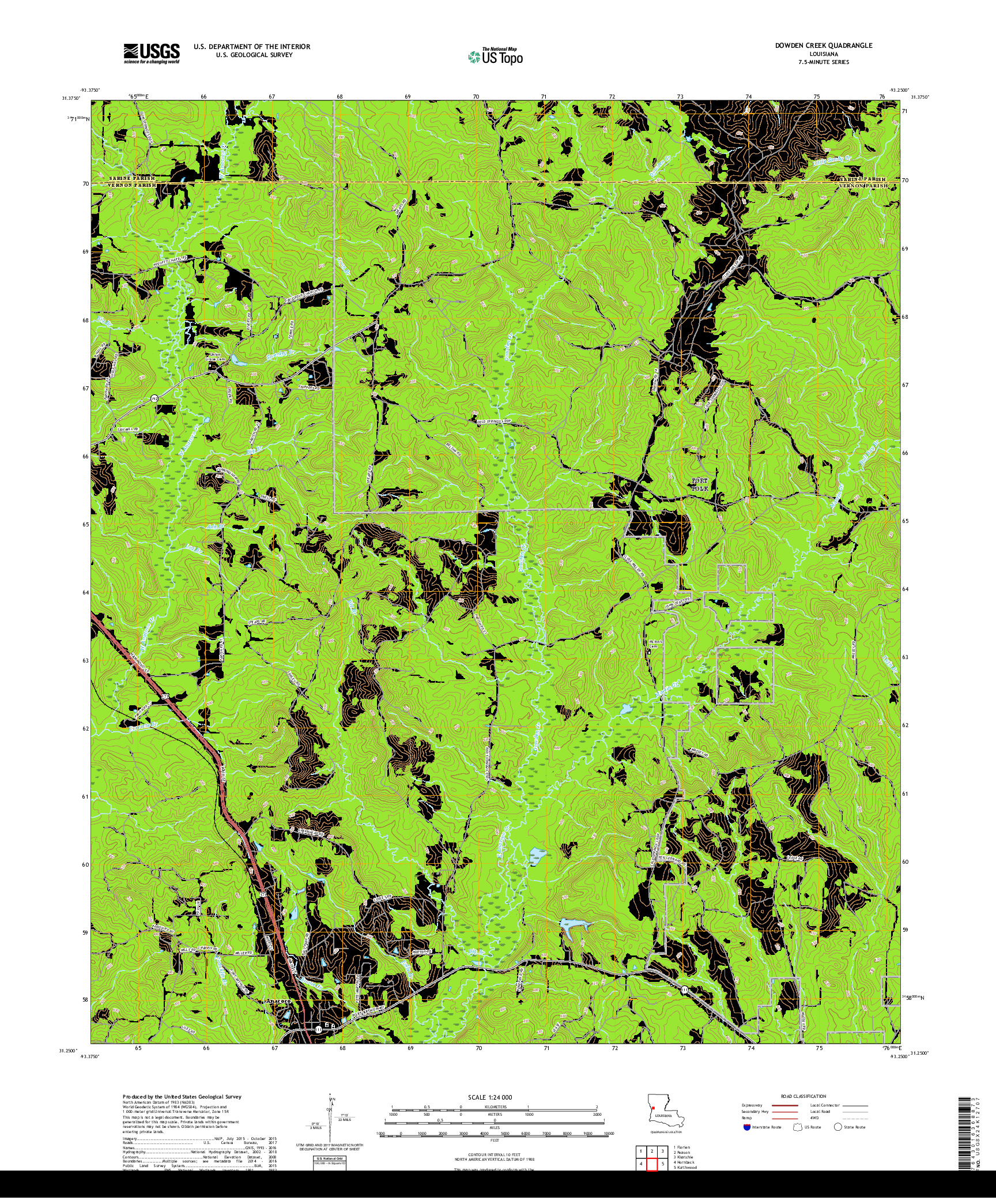 USGS US TOPO 7.5-MINUTE MAP FOR DOWDEN CREEK, LA 2018