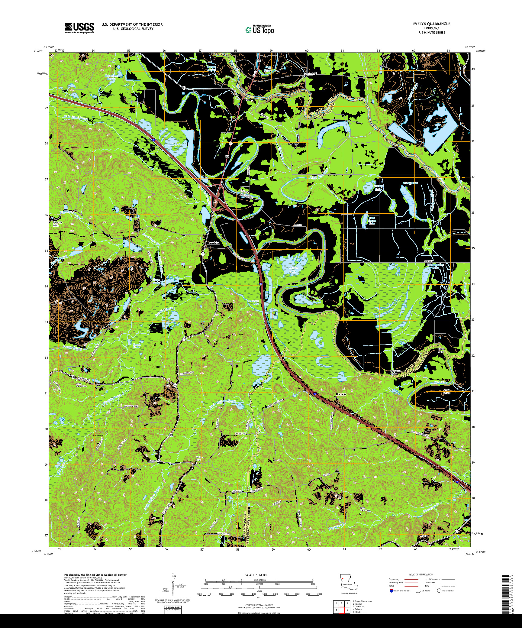 USGS US TOPO 7.5-MINUTE MAP FOR EVELYN, LA 2018