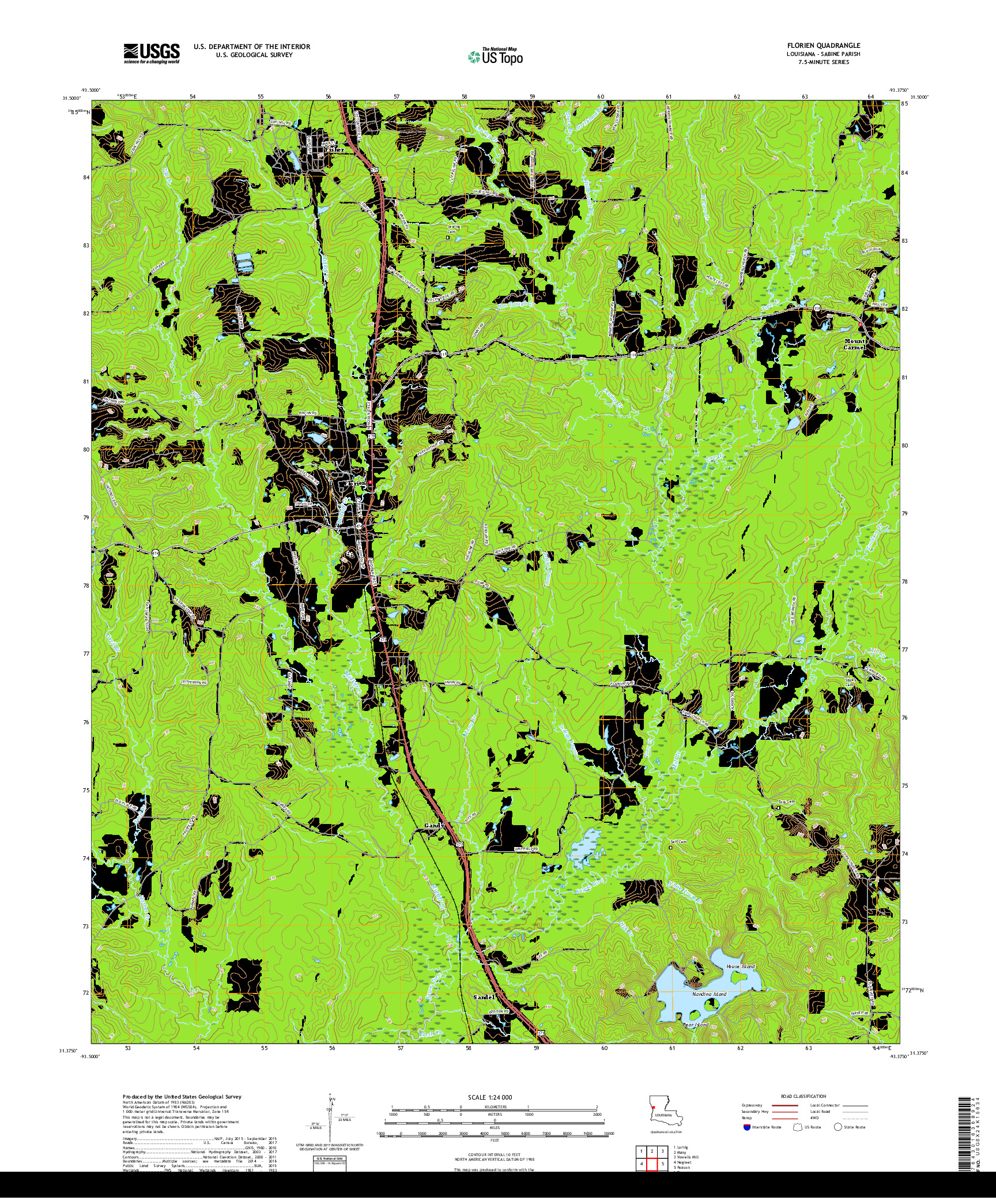 USGS US TOPO 7.5-MINUTE MAP FOR FLORIEN, LA 2018