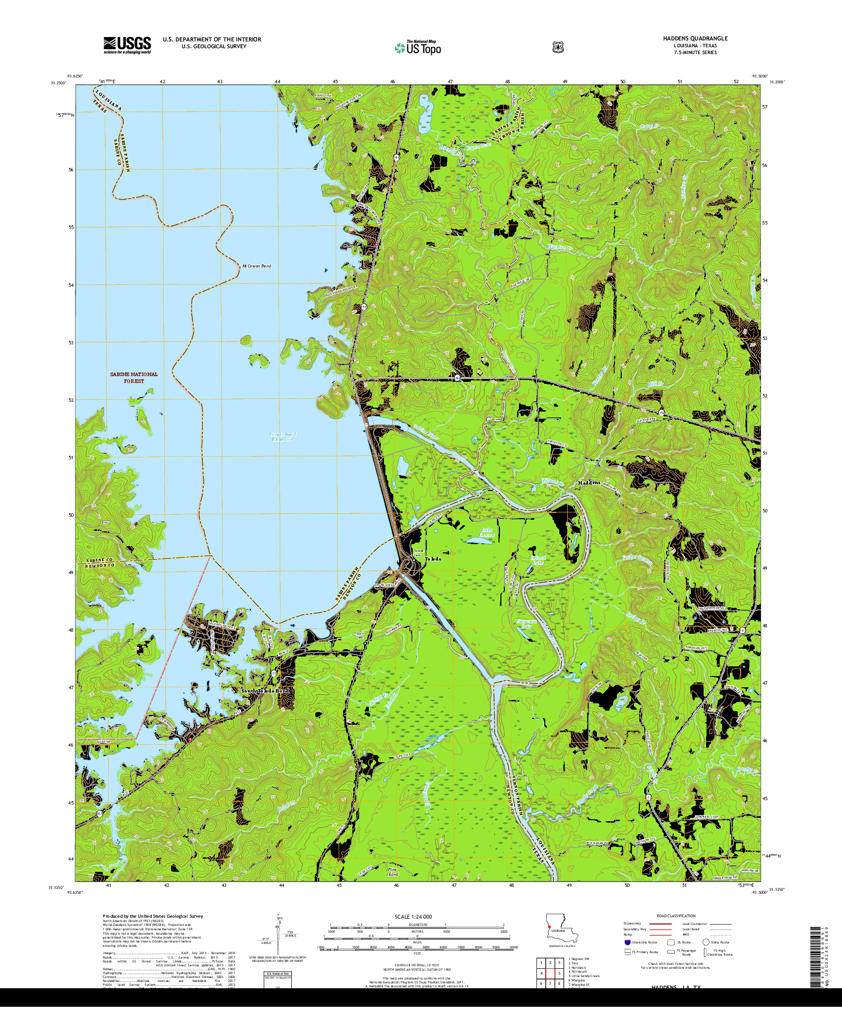 USGS US TOPO 7.5-MINUTE MAP FOR HADDENS, LA,TX 2018