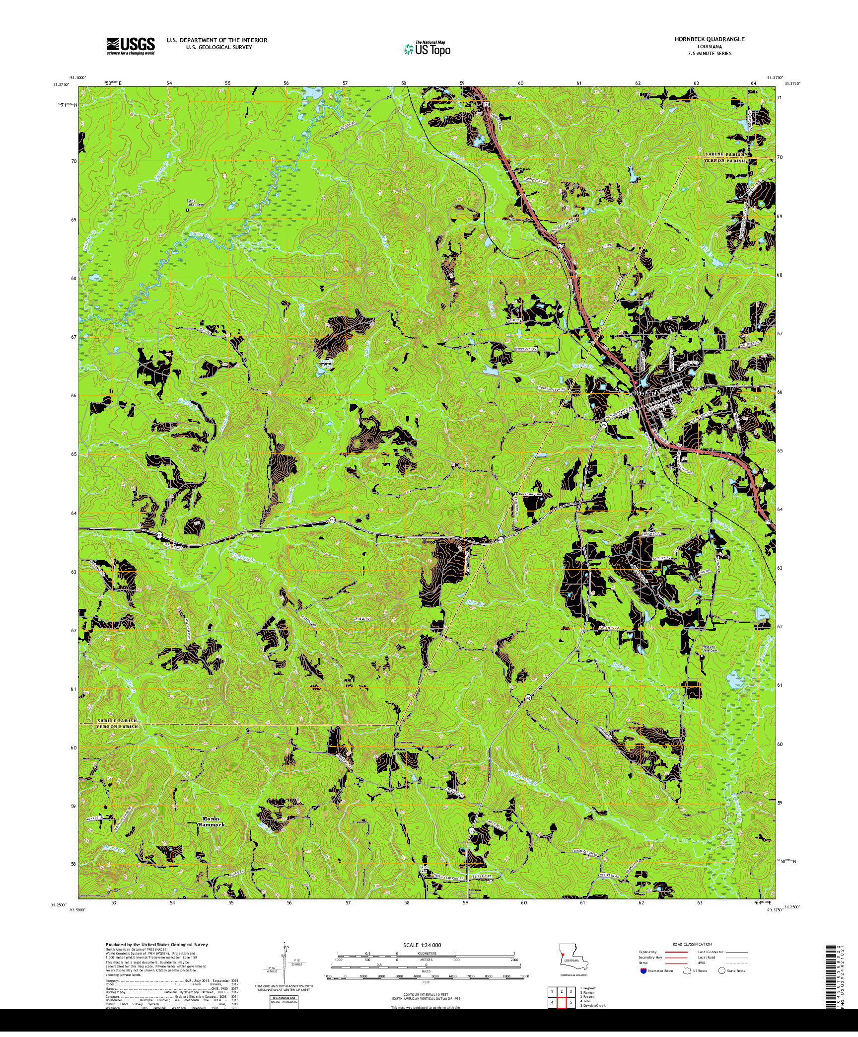 USGS US TOPO 7.5-MINUTE MAP FOR HORNBECK, LA 2018