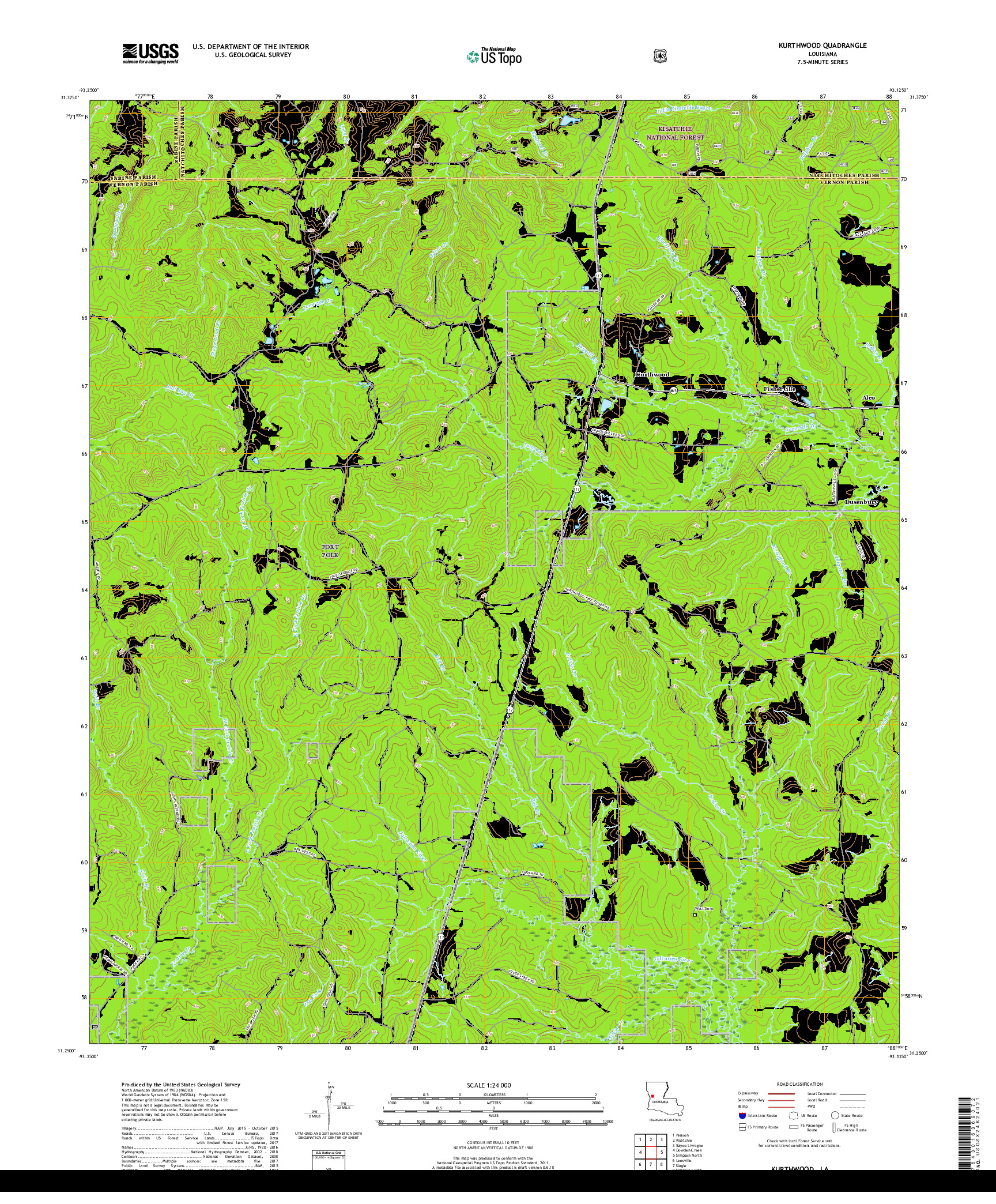 USGS US TOPO 7.5-MINUTE MAP FOR KURTHWOOD, LA 2018