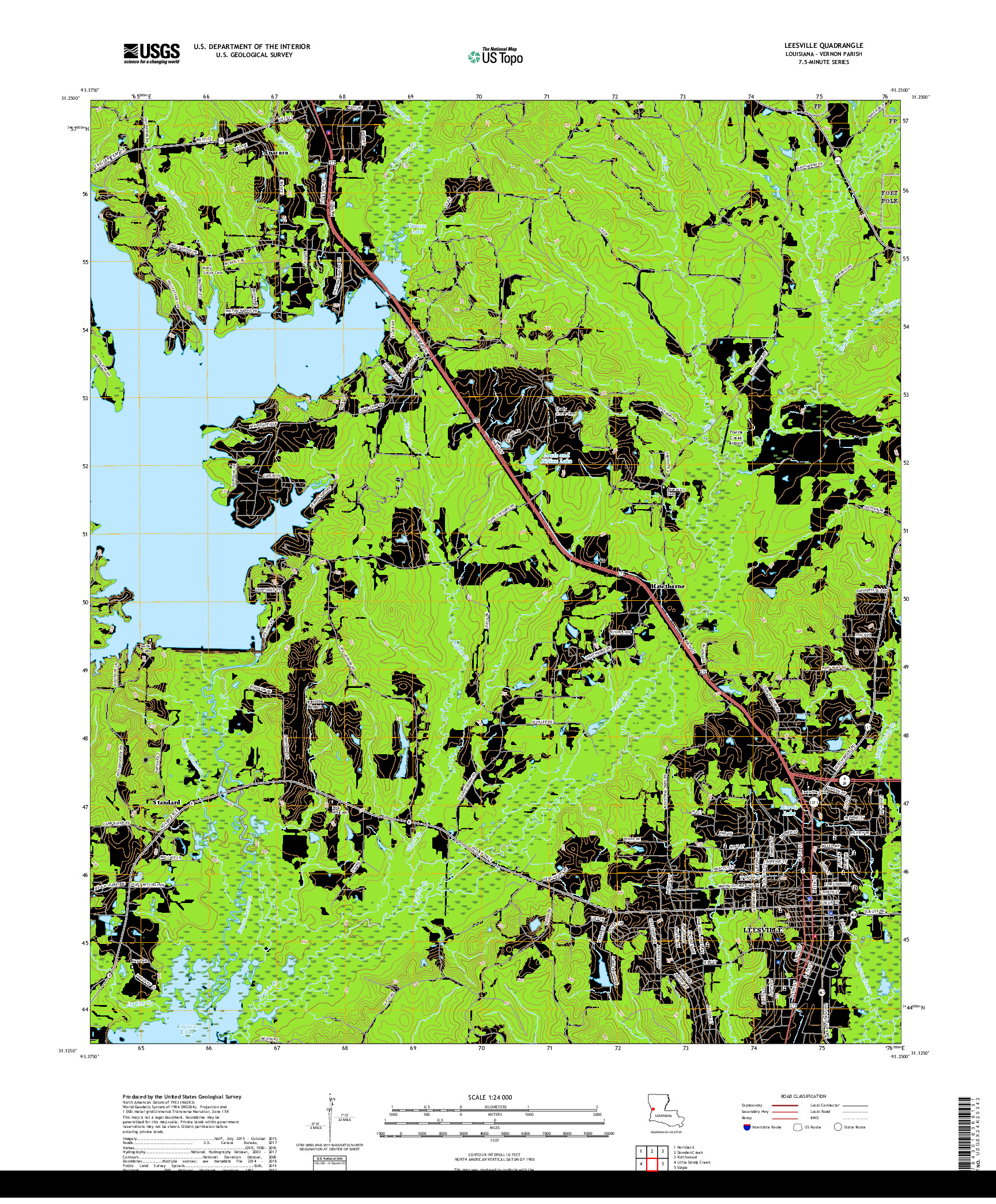USGS US TOPO 7.5-MINUTE MAP FOR LEESVILLE, LA 2018
