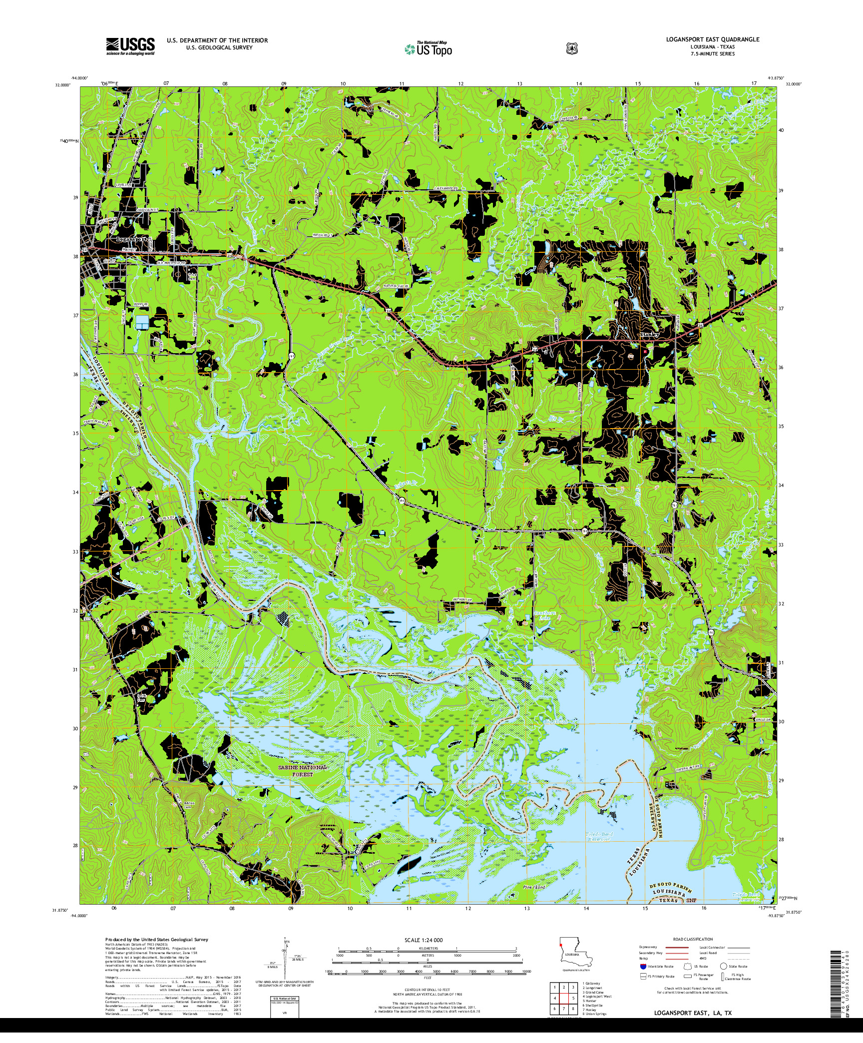 USGS US TOPO 7.5-MINUTE MAP FOR LOGANSPORT EAST, LA,TX 2018