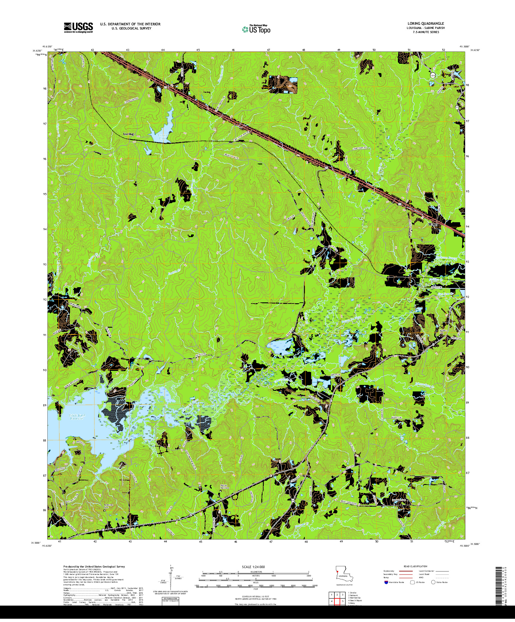 USGS US TOPO 7.5-MINUTE MAP FOR LORING, LA 2018