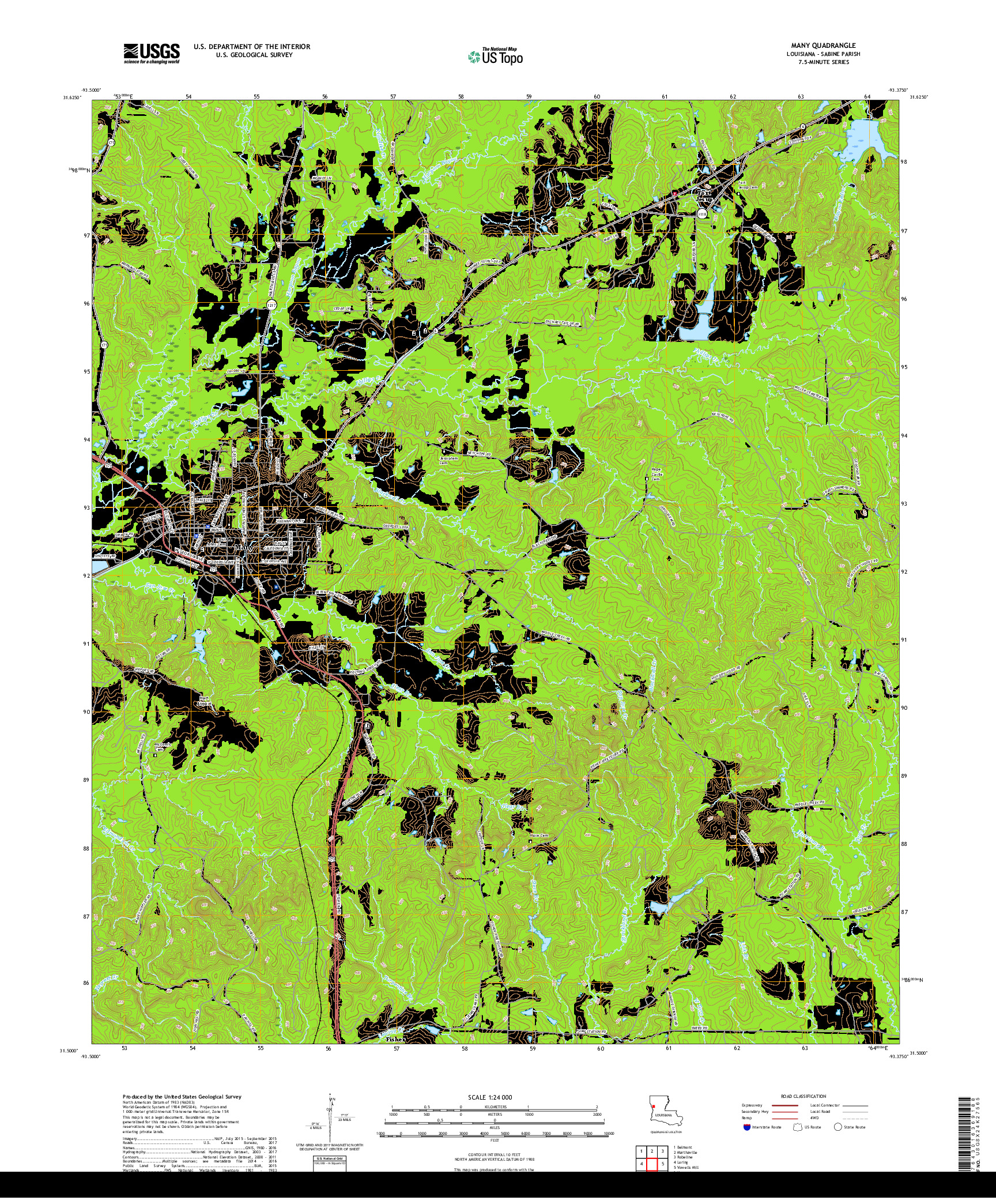 USGS US TOPO 7.5-MINUTE MAP FOR MANY, LA 2018