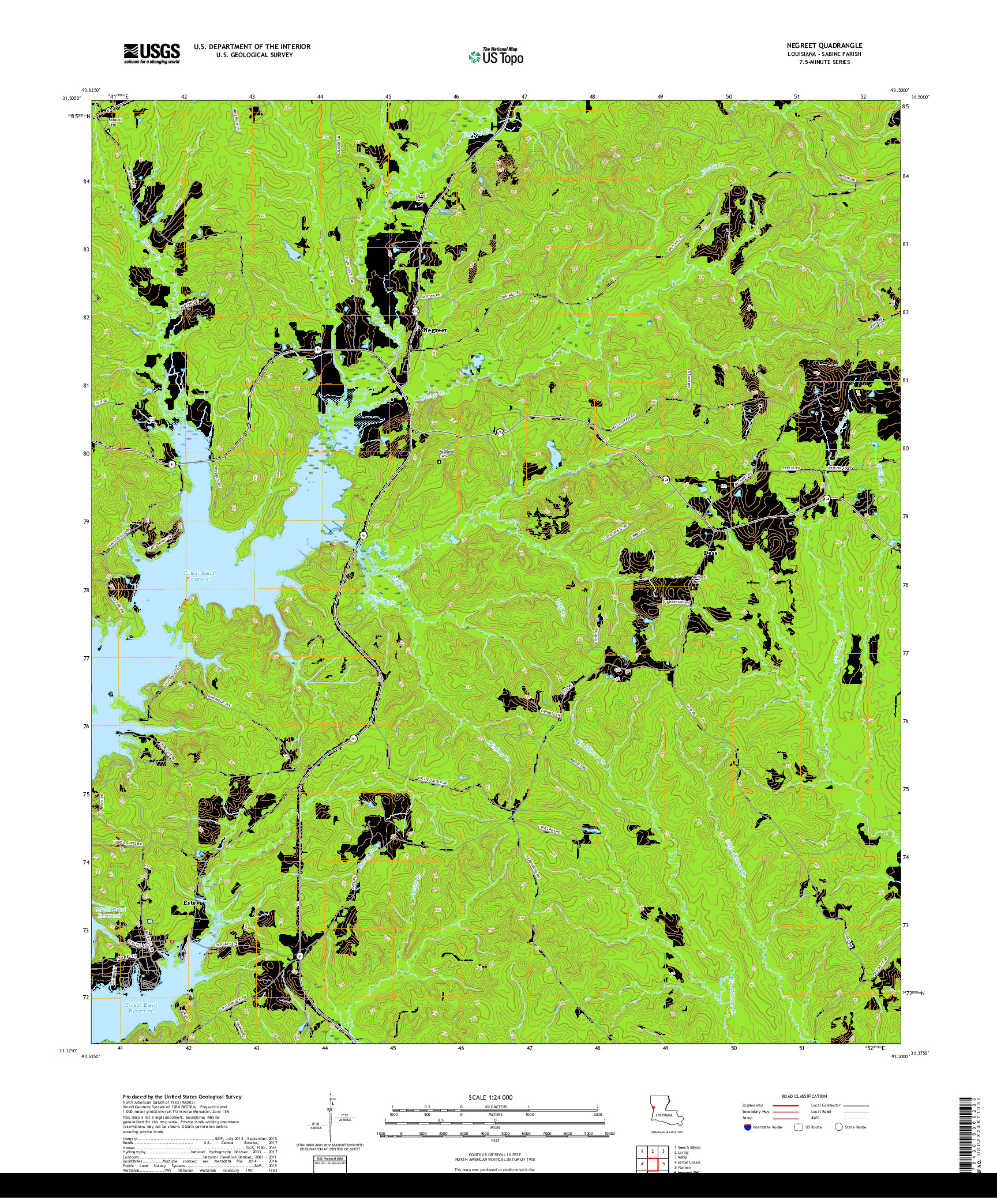 USGS US TOPO 7.5-MINUTE MAP FOR NEGREET, LA 2018