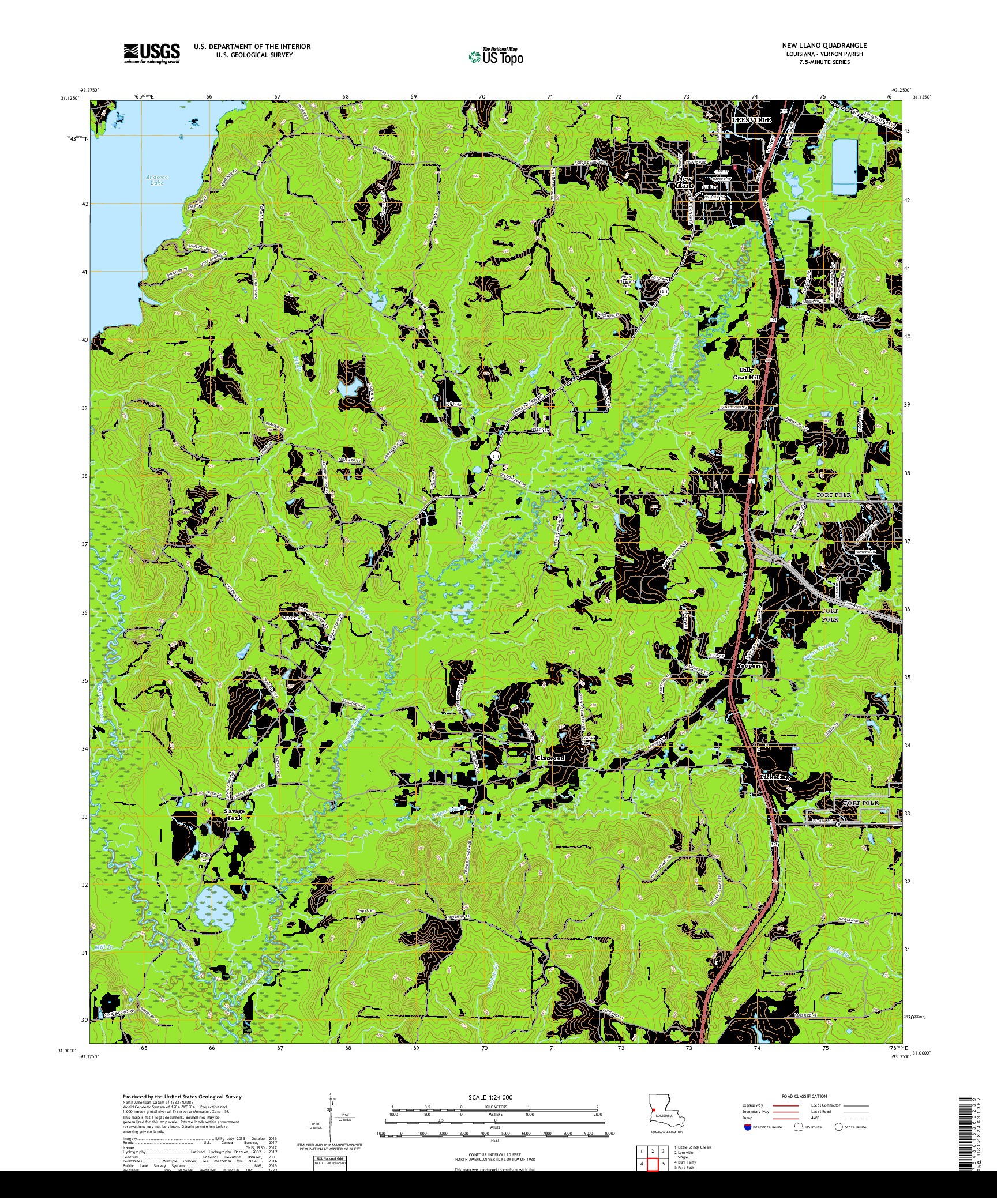 USGS US TOPO 7.5-MINUTE MAP FOR NEW LLANO, LA 2018