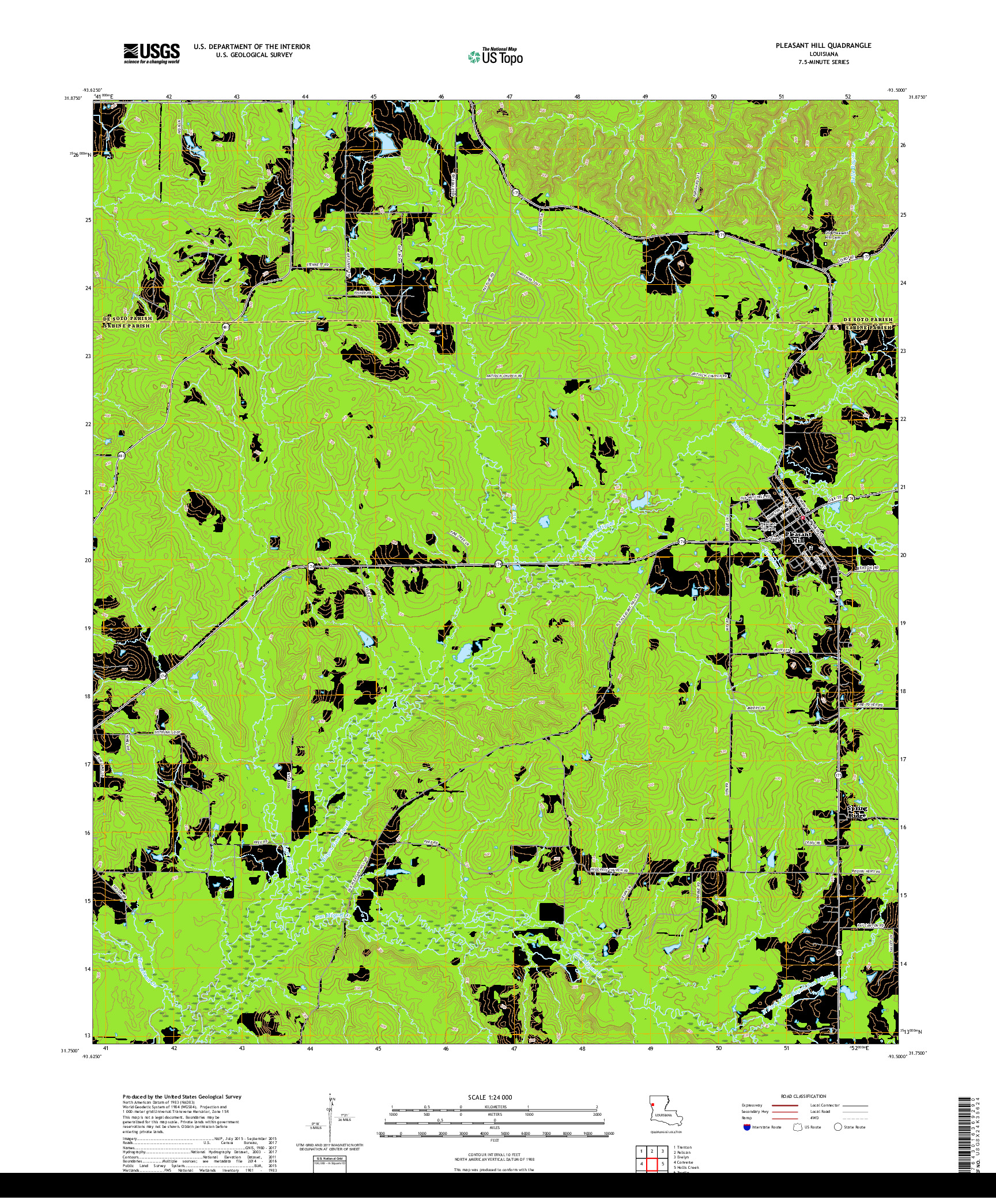 USGS US TOPO 7.5-MINUTE MAP FOR PLEASANT HILL, LA 2018