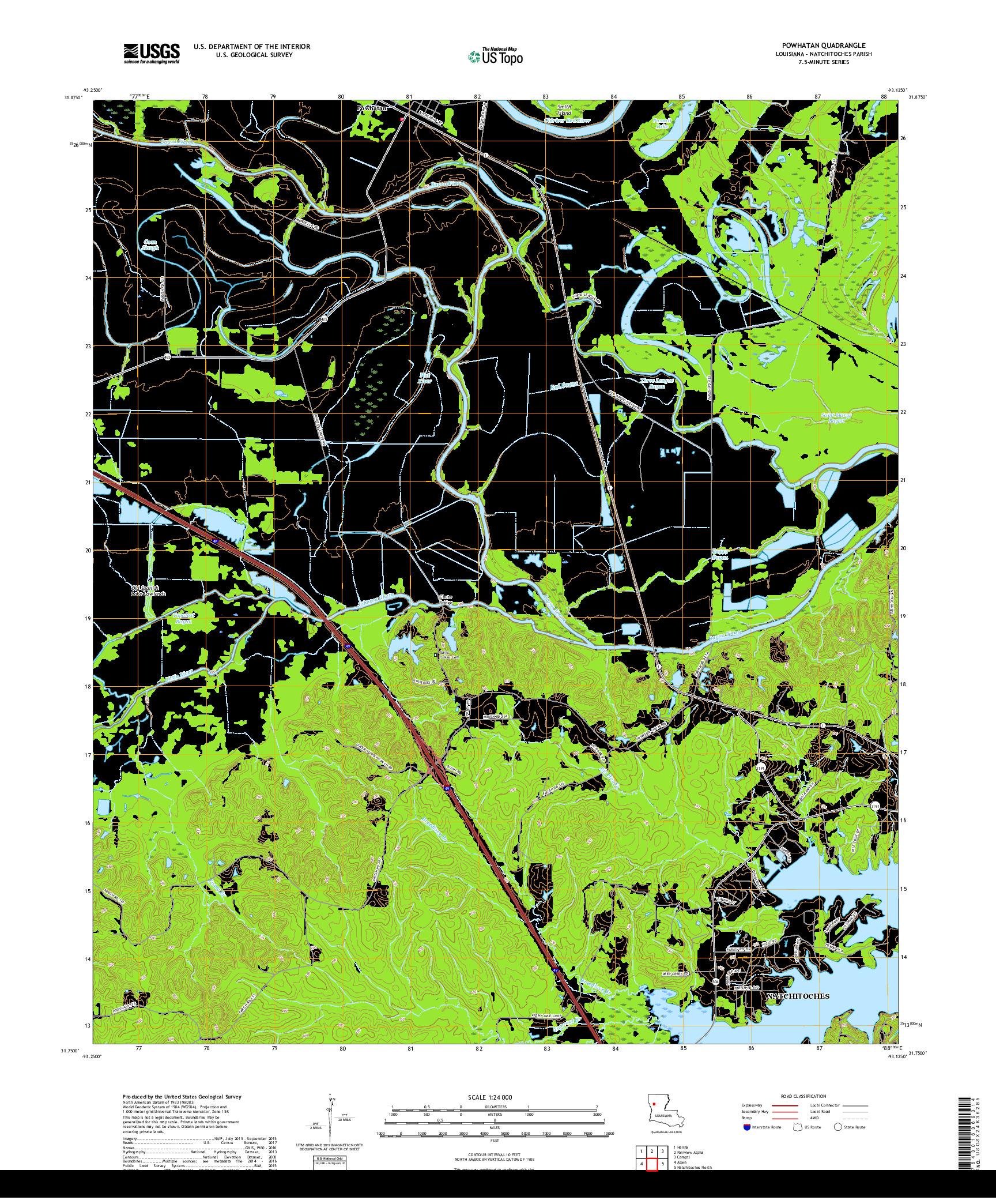 USGS US TOPO 7.5-MINUTE MAP FOR POWHATAN, LA 2018