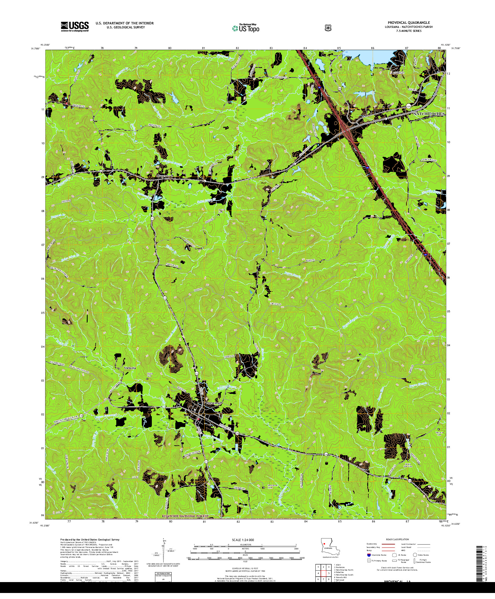 USGS US TOPO 7.5-MINUTE MAP FOR PROVENCAL, LA 2018