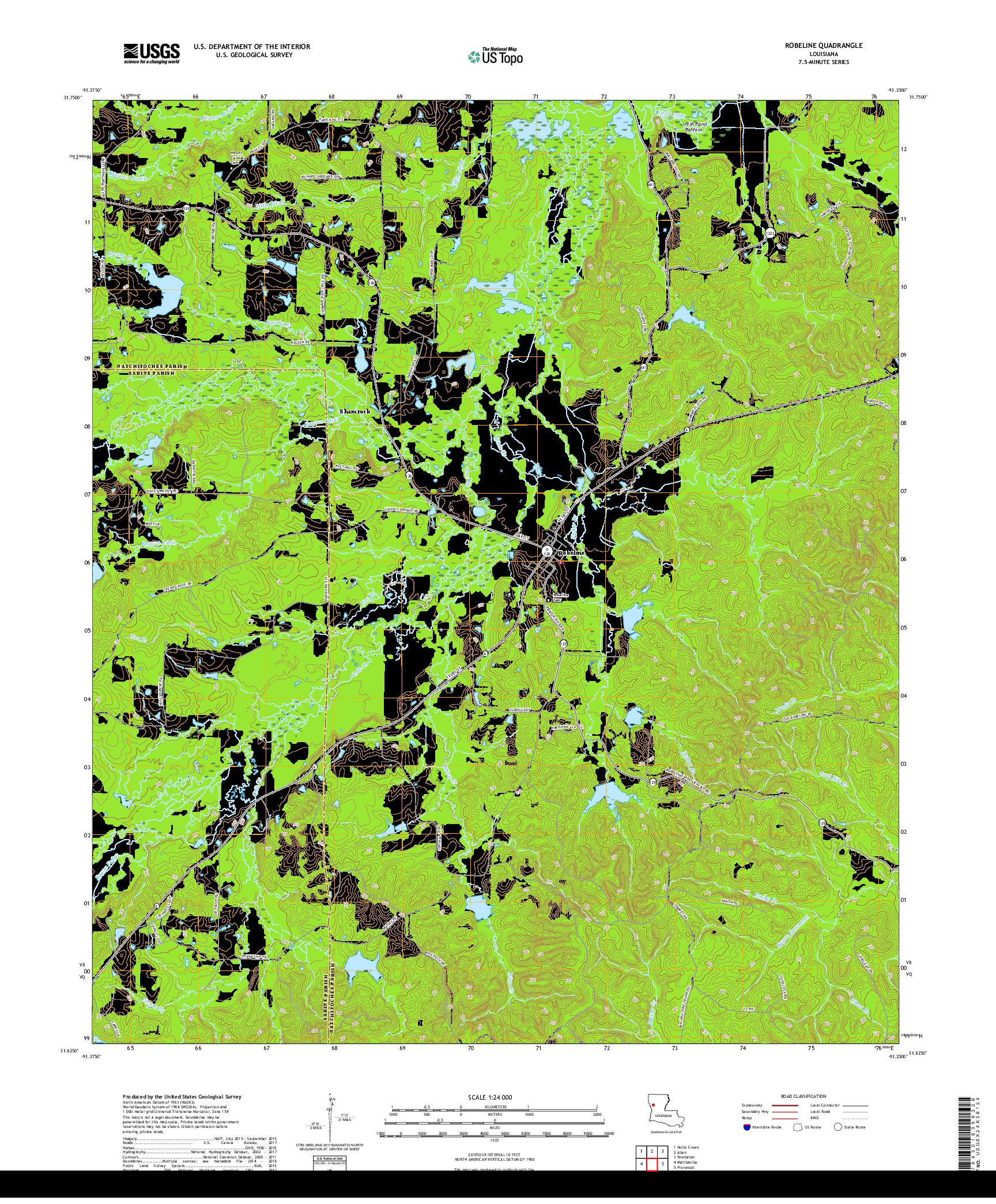 USGS US TOPO 7.5-MINUTE MAP FOR ROBELINE, LA 2018