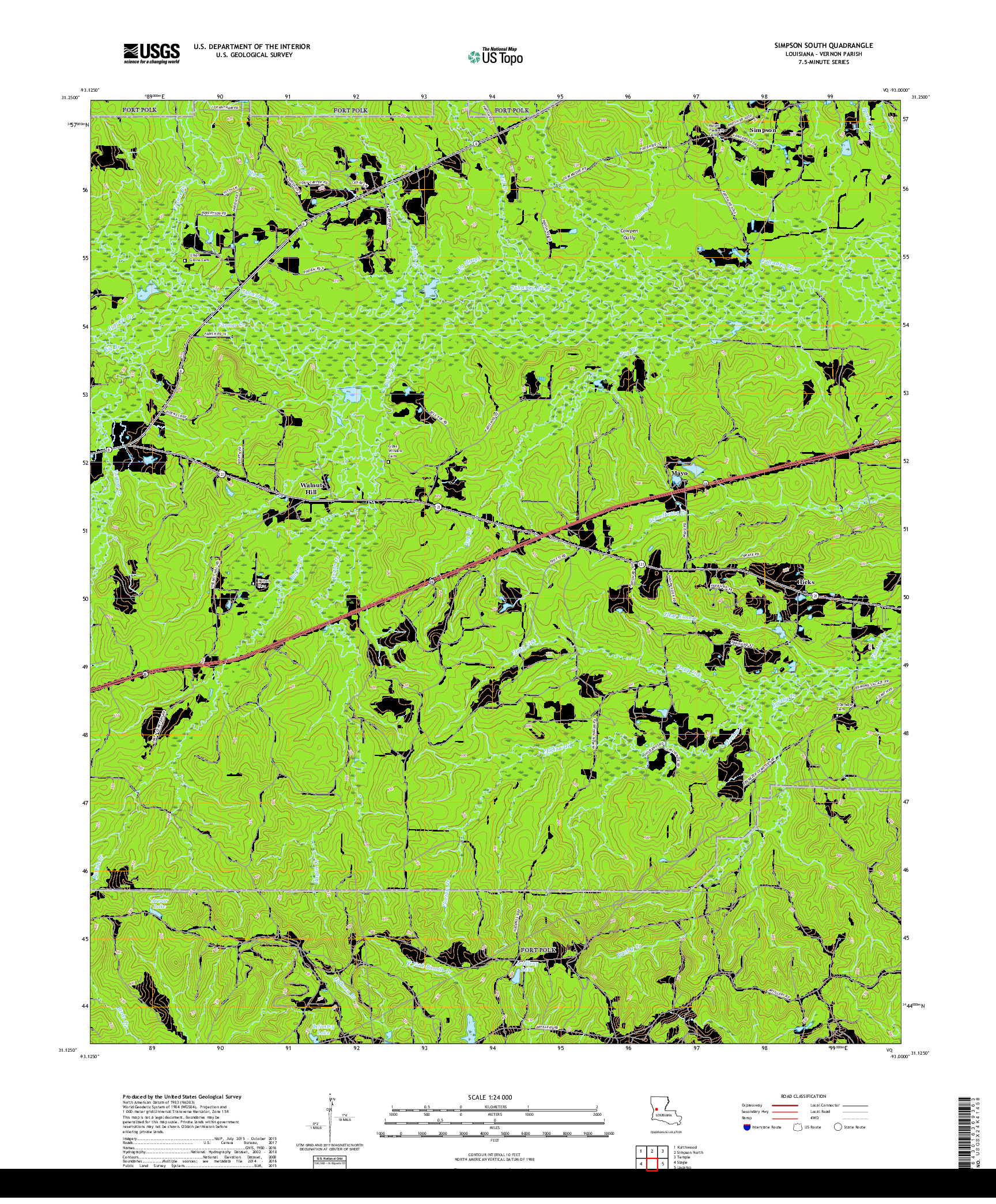 USGS US TOPO 7.5-MINUTE MAP FOR SIMPSON SOUTH, LA 2018