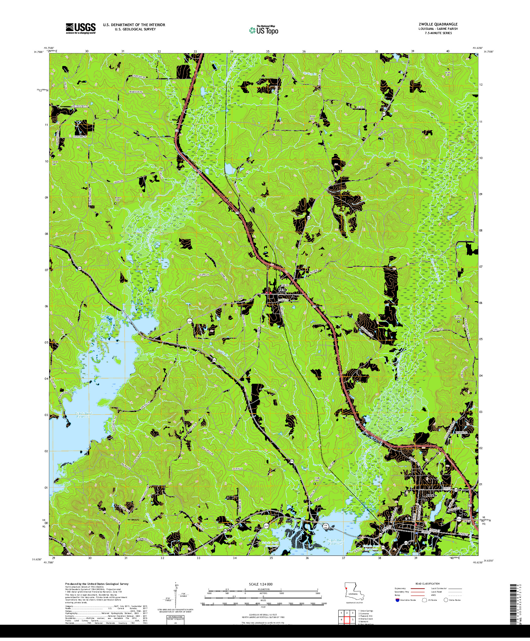 USGS US TOPO 7.5-MINUTE MAP FOR ZWOLLE, LA 2018