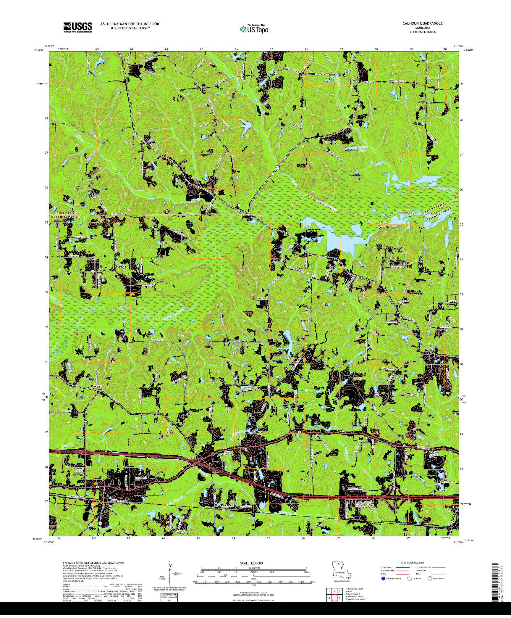 USGS US TOPO 7.5-MINUTE MAP FOR CALHOUN, LA 2018