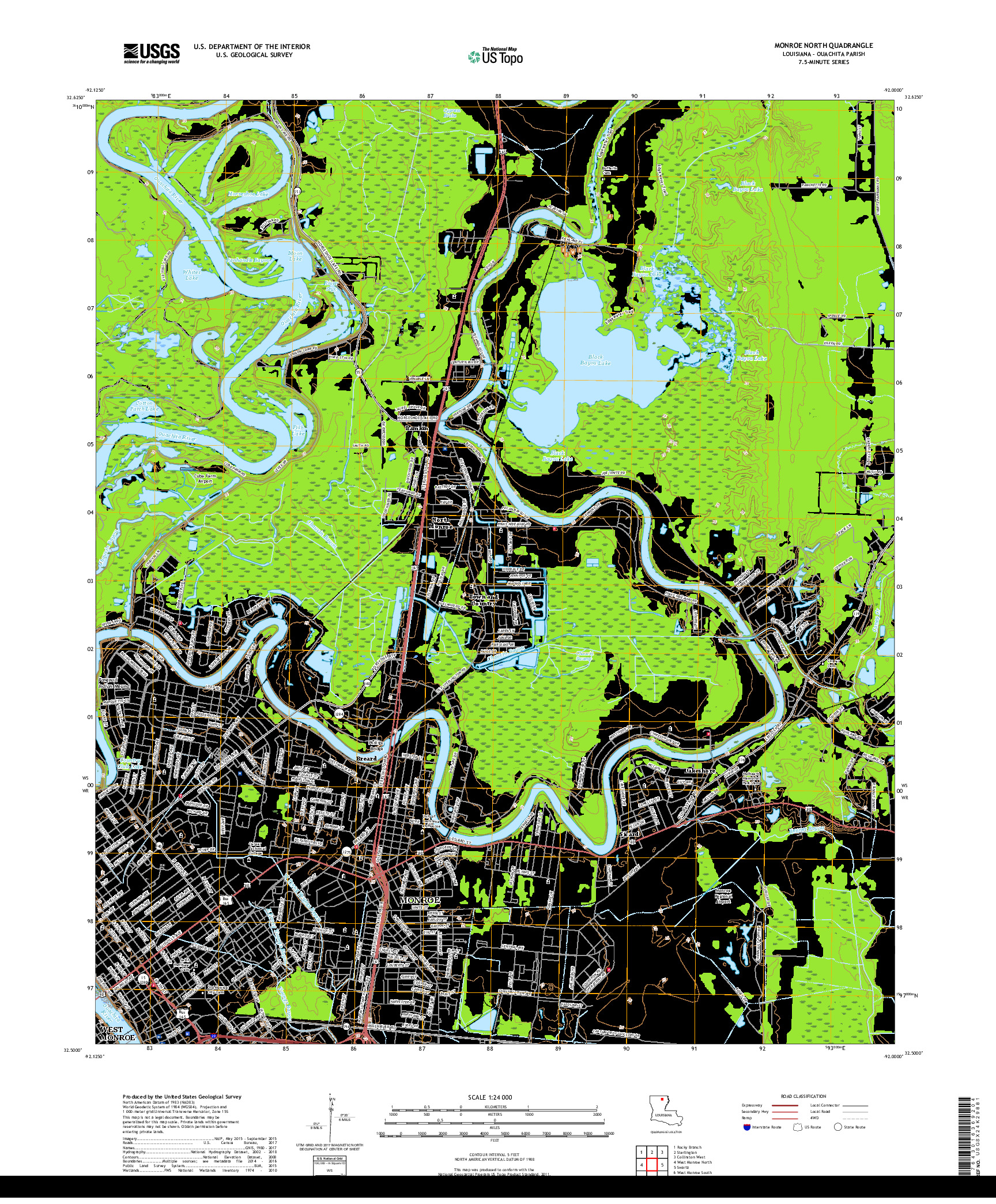 USGS US TOPO 7.5-MINUTE MAP FOR MONROE NORTH, LA 2018