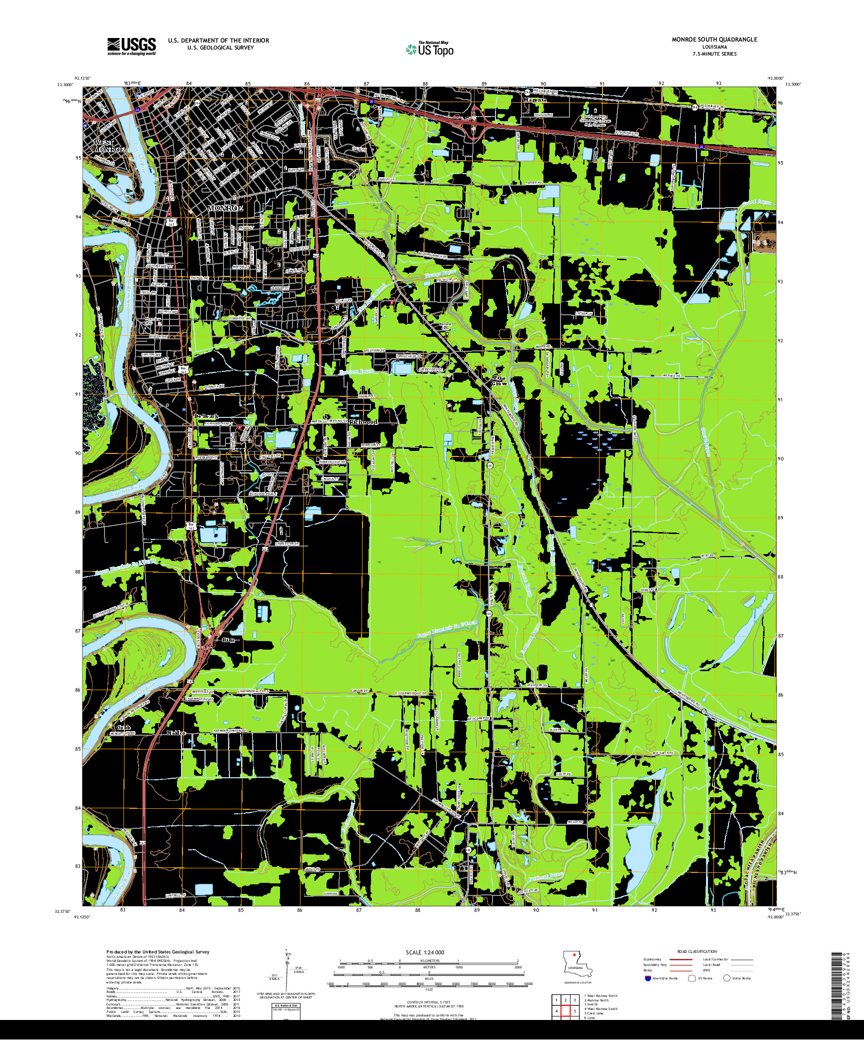 USGS US TOPO 7.5-MINUTE MAP FOR MONROE SOUTH, LA 2018