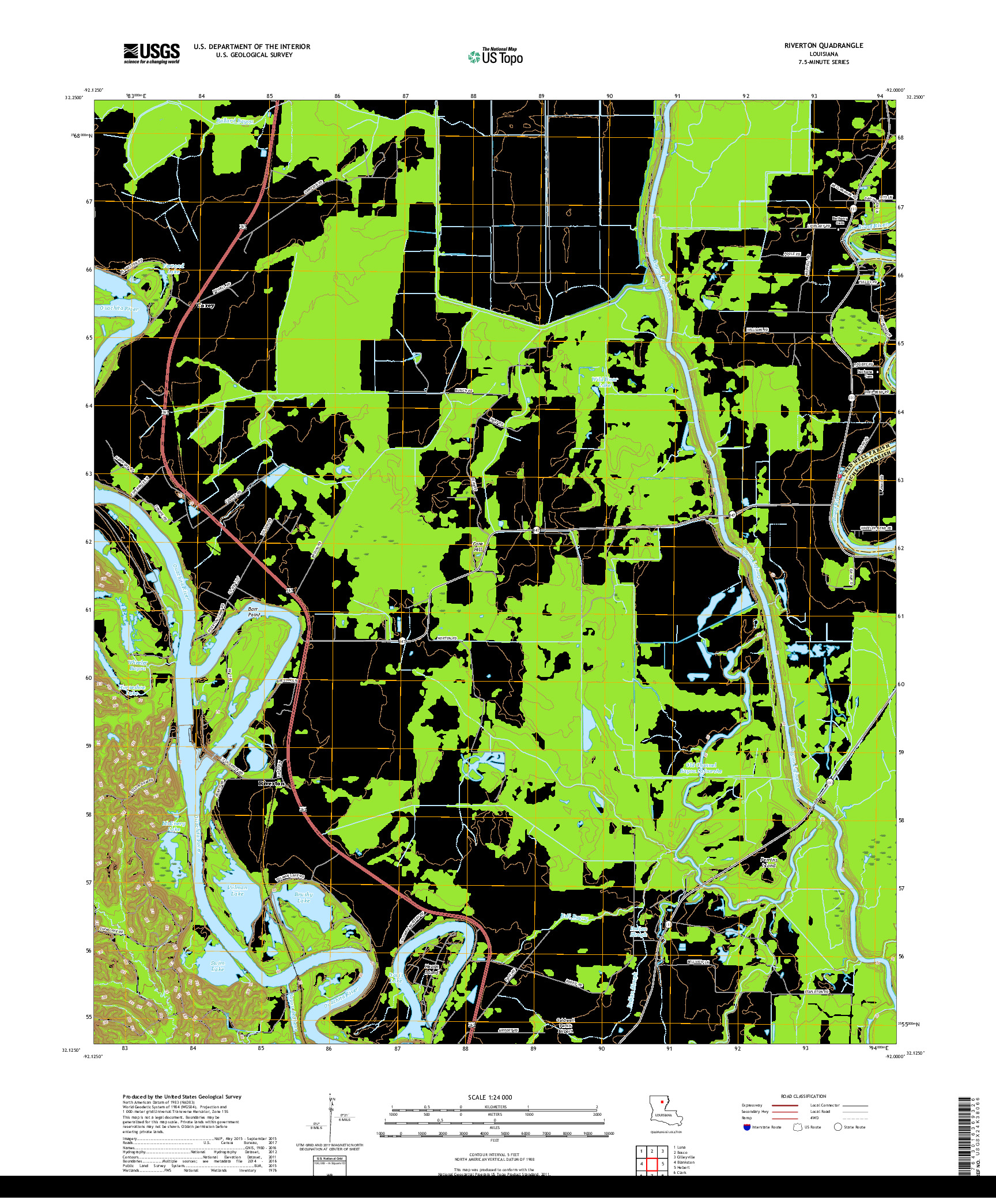 USGS US TOPO 7.5-MINUTE MAP FOR RIVERTON, LA 2018