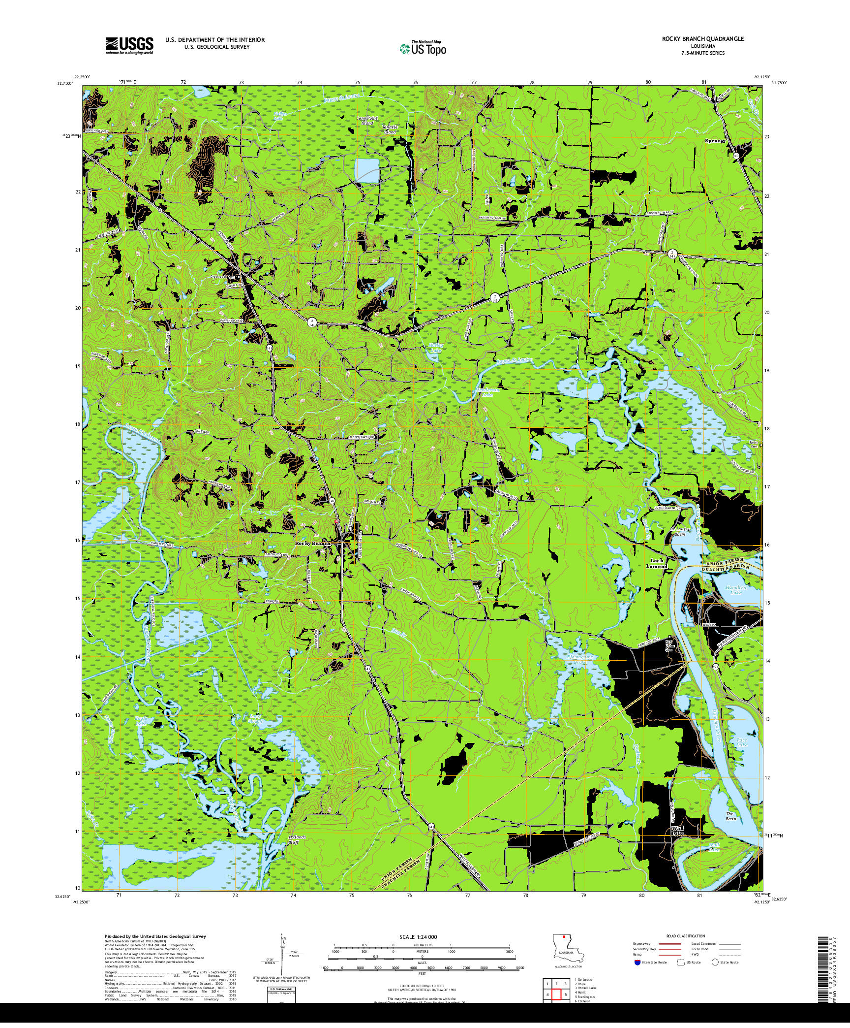 USGS US TOPO 7.5-MINUTE MAP FOR ROCKY BRANCH, LA 2018