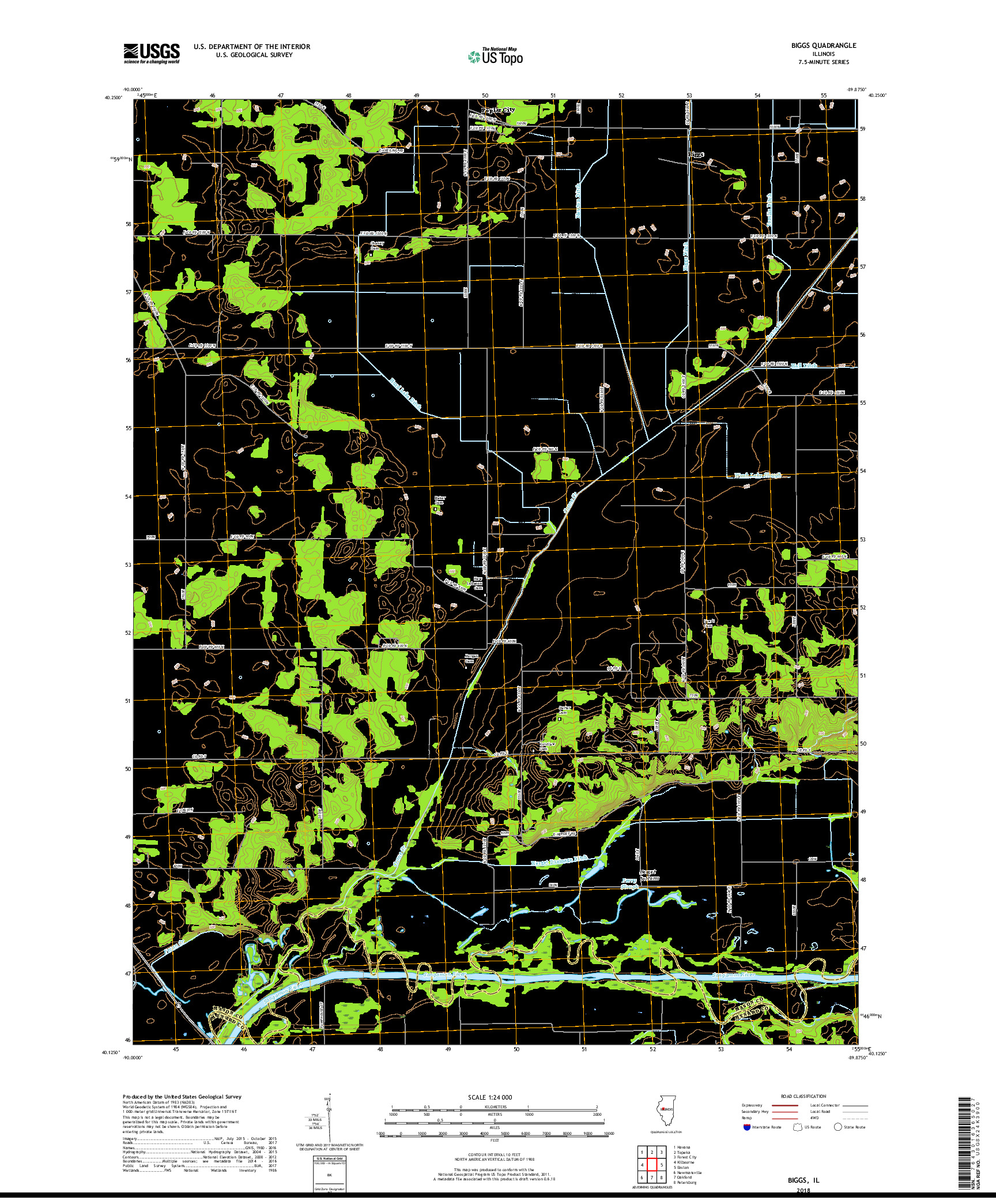 USGS US TOPO 7.5-MINUTE MAP FOR BIGGS, IL 2018