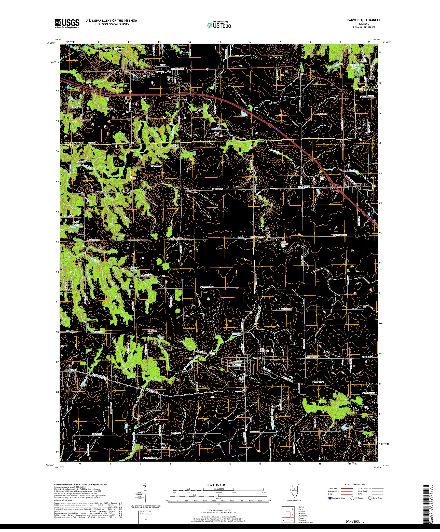 USGS US TOPO 7.5-MINUTE MAP FOR DANVERS, IL 2018