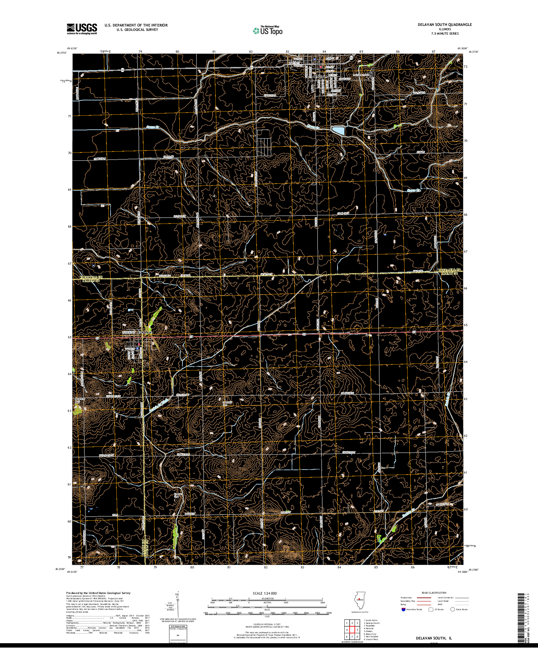 USGS US TOPO 7.5-MINUTE MAP FOR DELAVAN SOUTH, IL 2018