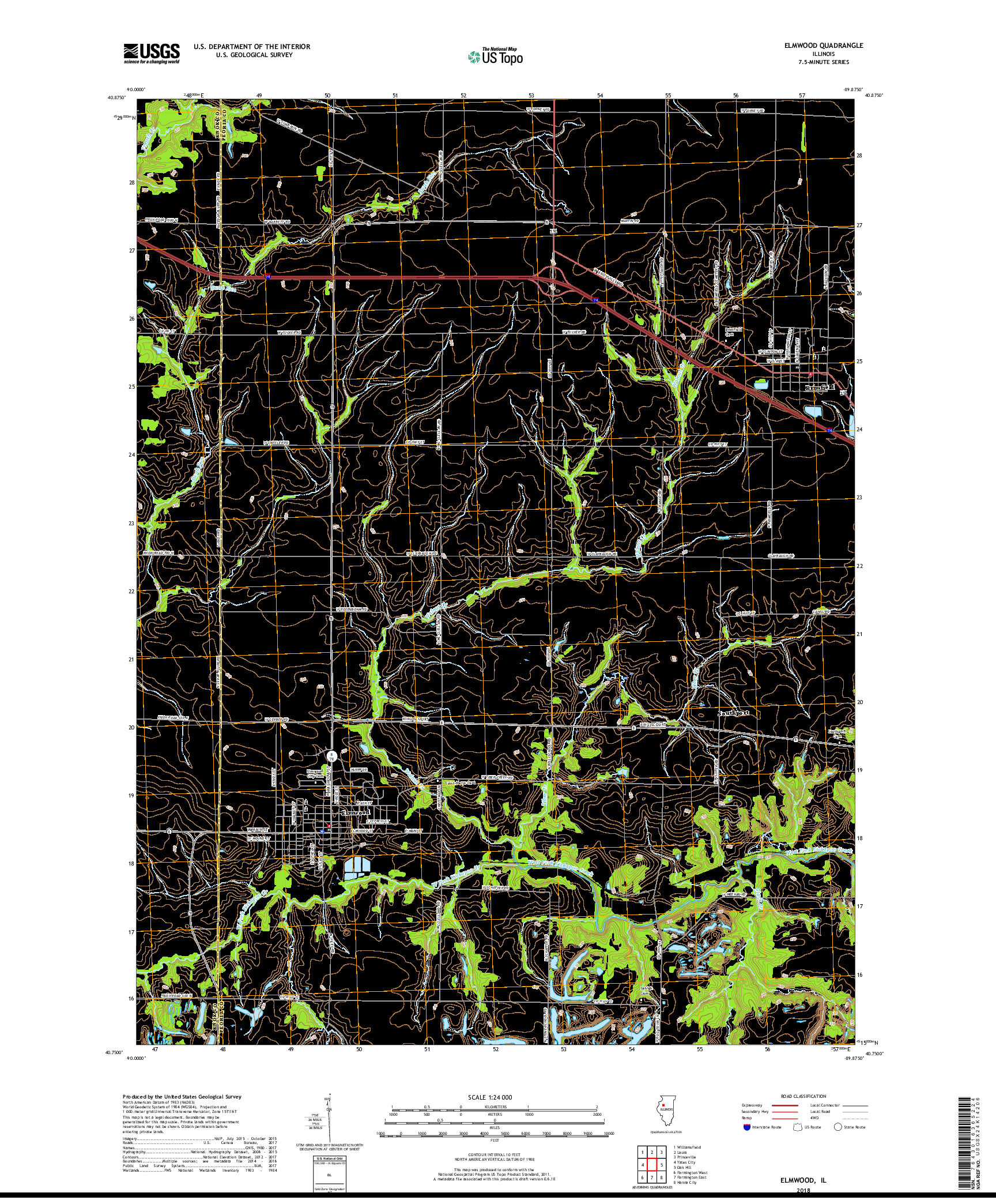 USGS US TOPO 7.5-MINUTE MAP FOR ELMWOOD, IL 2018