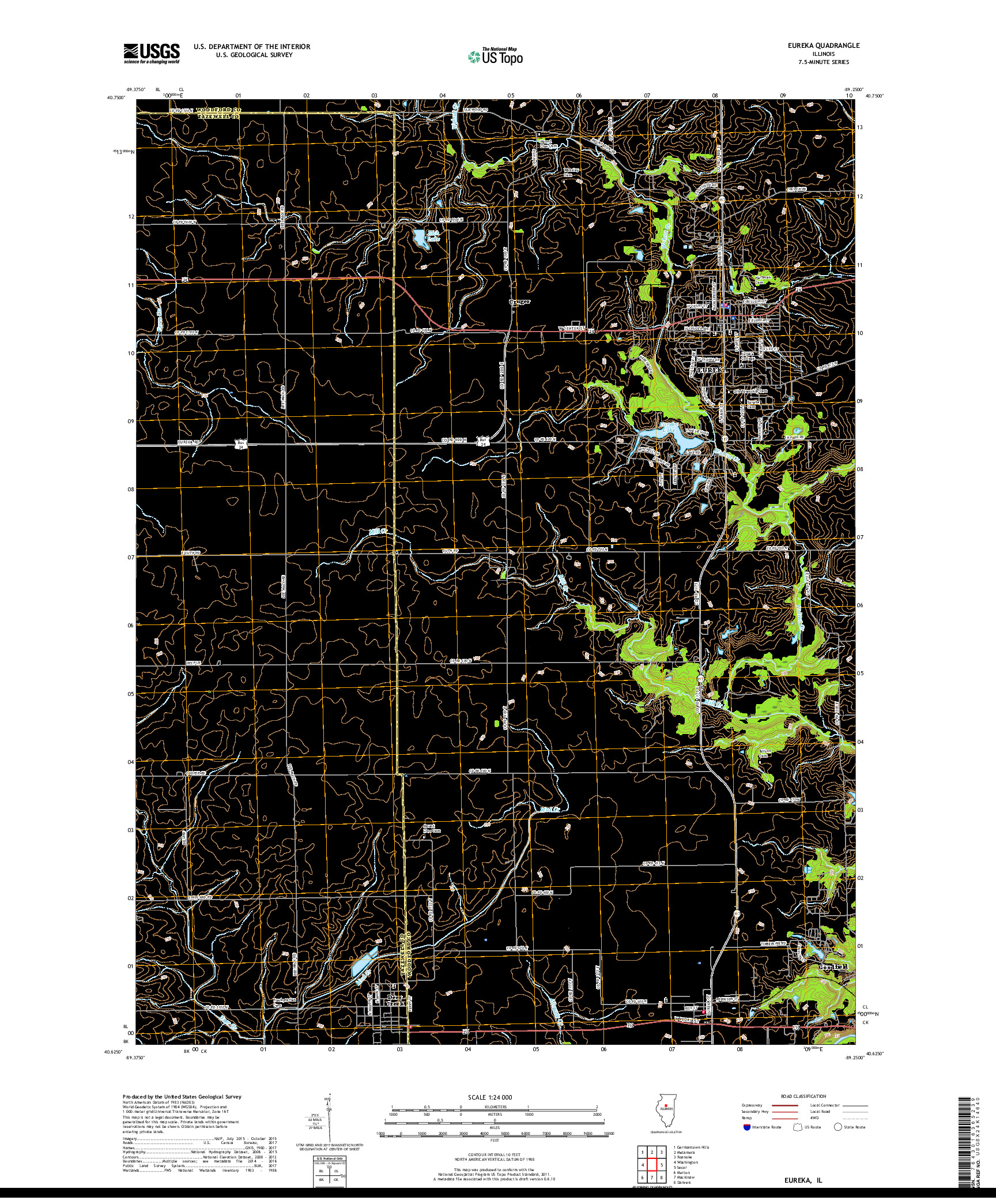 USGS US TOPO 7.5-MINUTE MAP FOR EUREKA, IL 2018