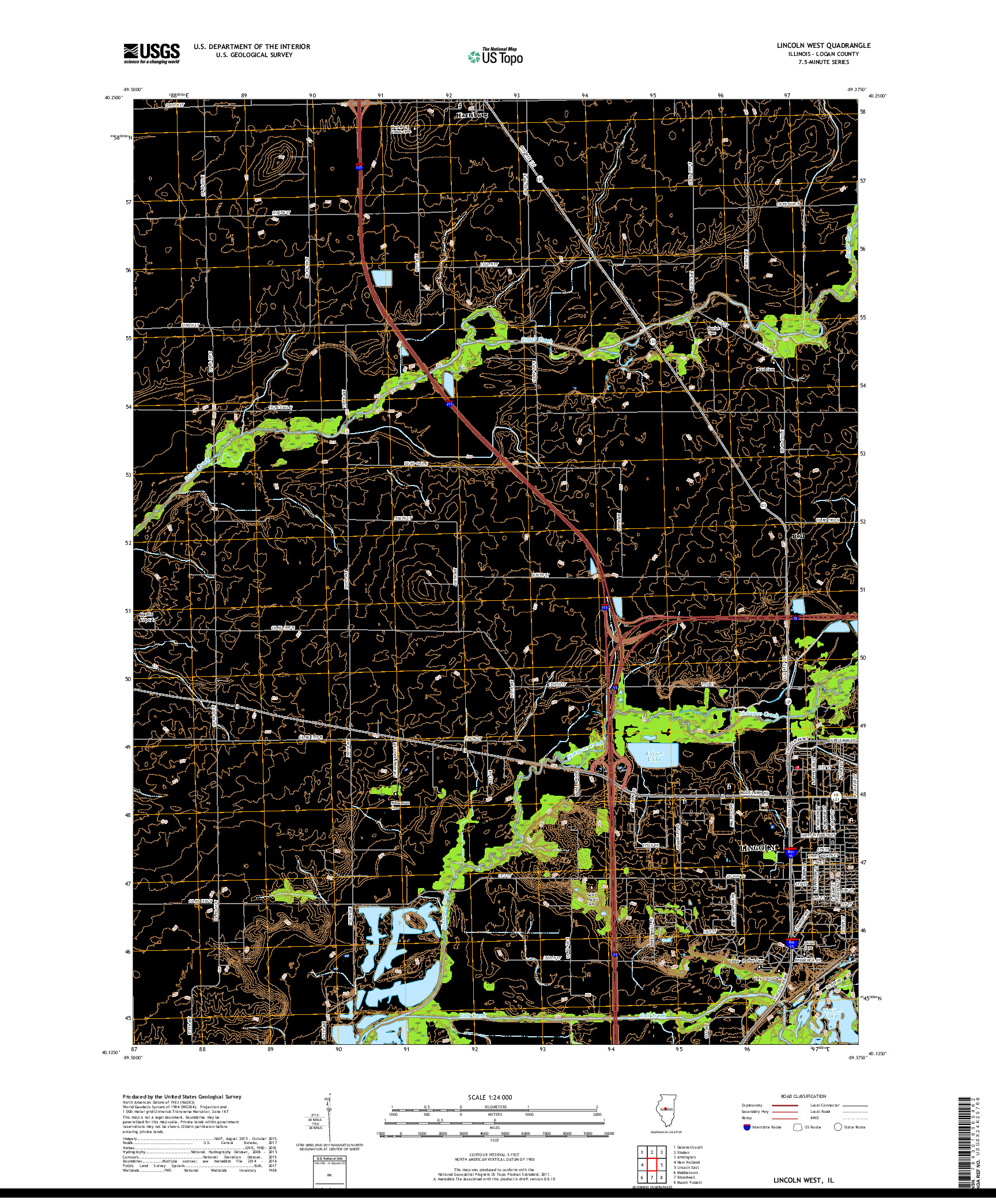 USGS US TOPO 7.5-MINUTE MAP FOR LINCOLN WEST, IL 2018